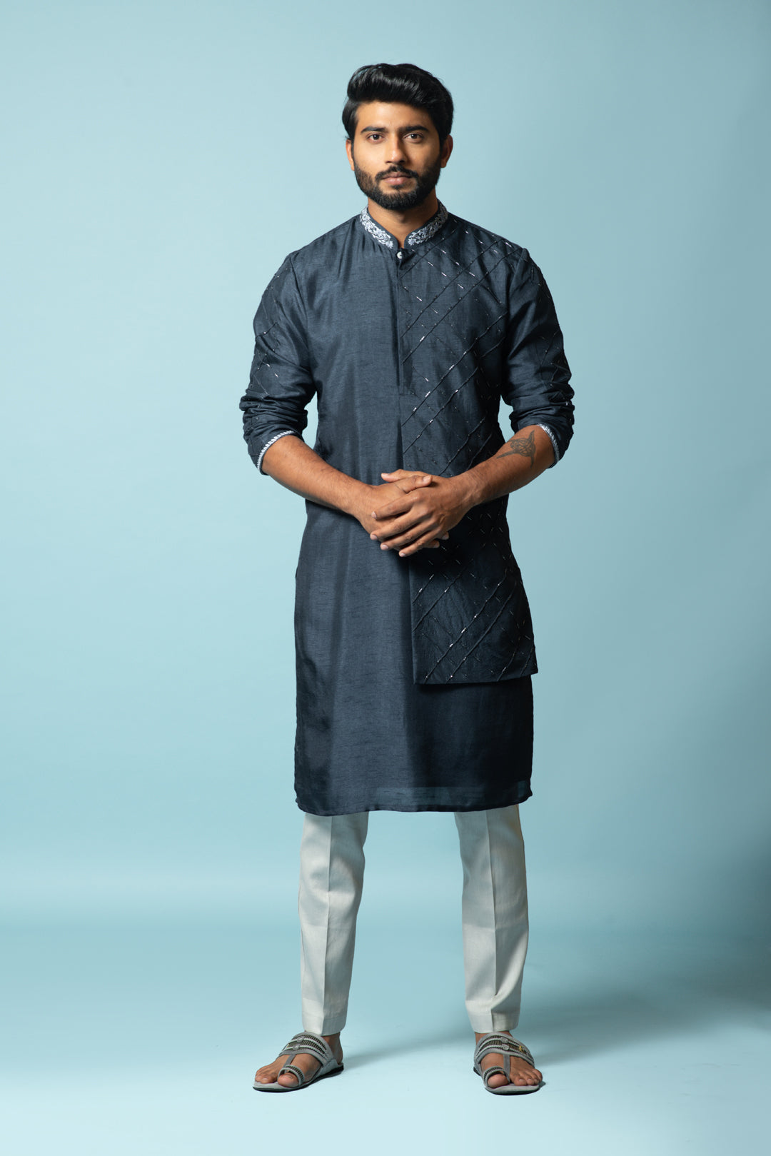 Teal  layered embroidered kurta set
