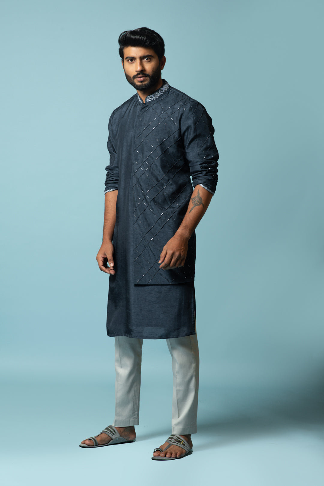 Teal  layered embroidered kurta set