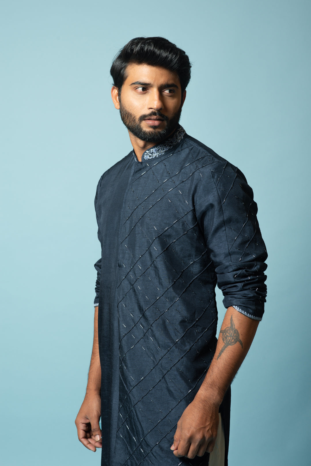 Teal  layered embroidered kurta set