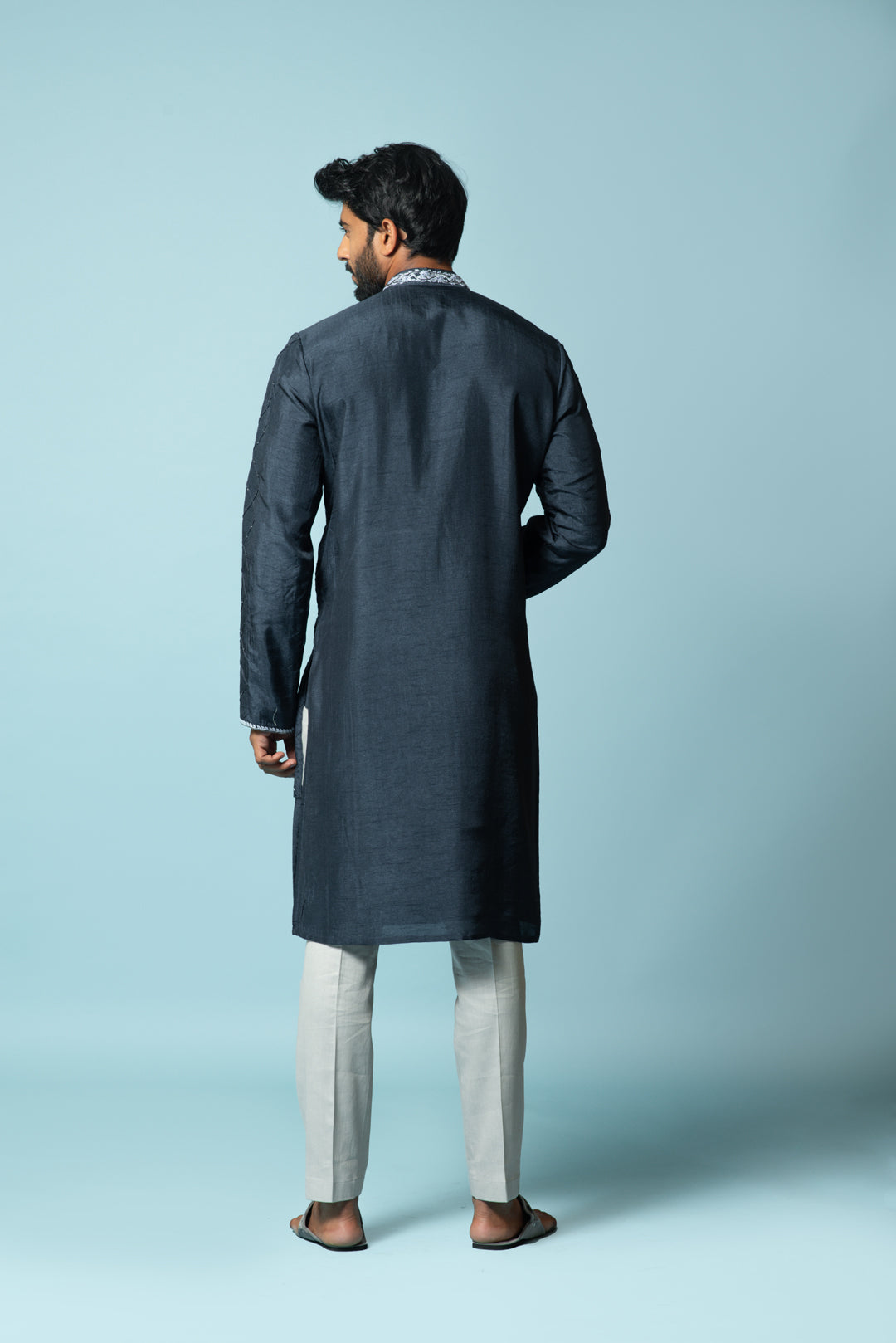 Teal  layered embroidered kurta set