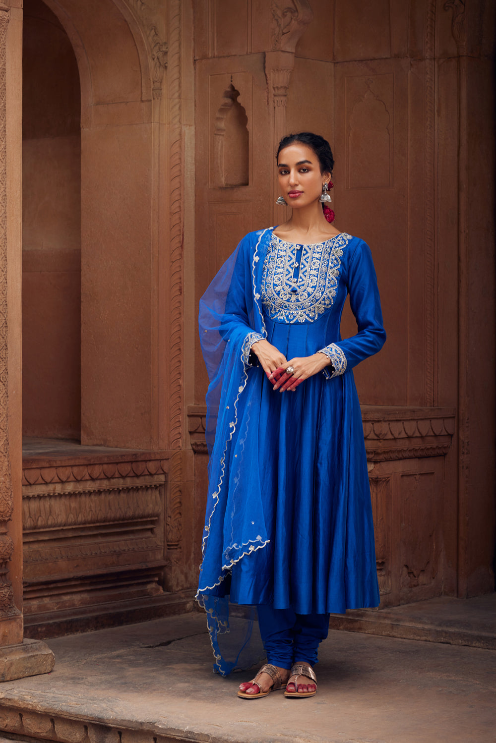 Electric Blue Misbah Kalidar Set - Auraya Fashion - Seema Nanda - 