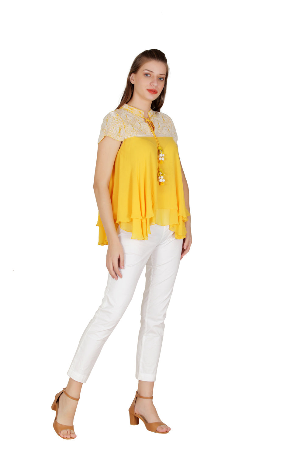 Cord Emb. Collar Short Sleeve Top - Auraya Fashion -  - #tag1# - #tag2# - #tag3# - #tag3#