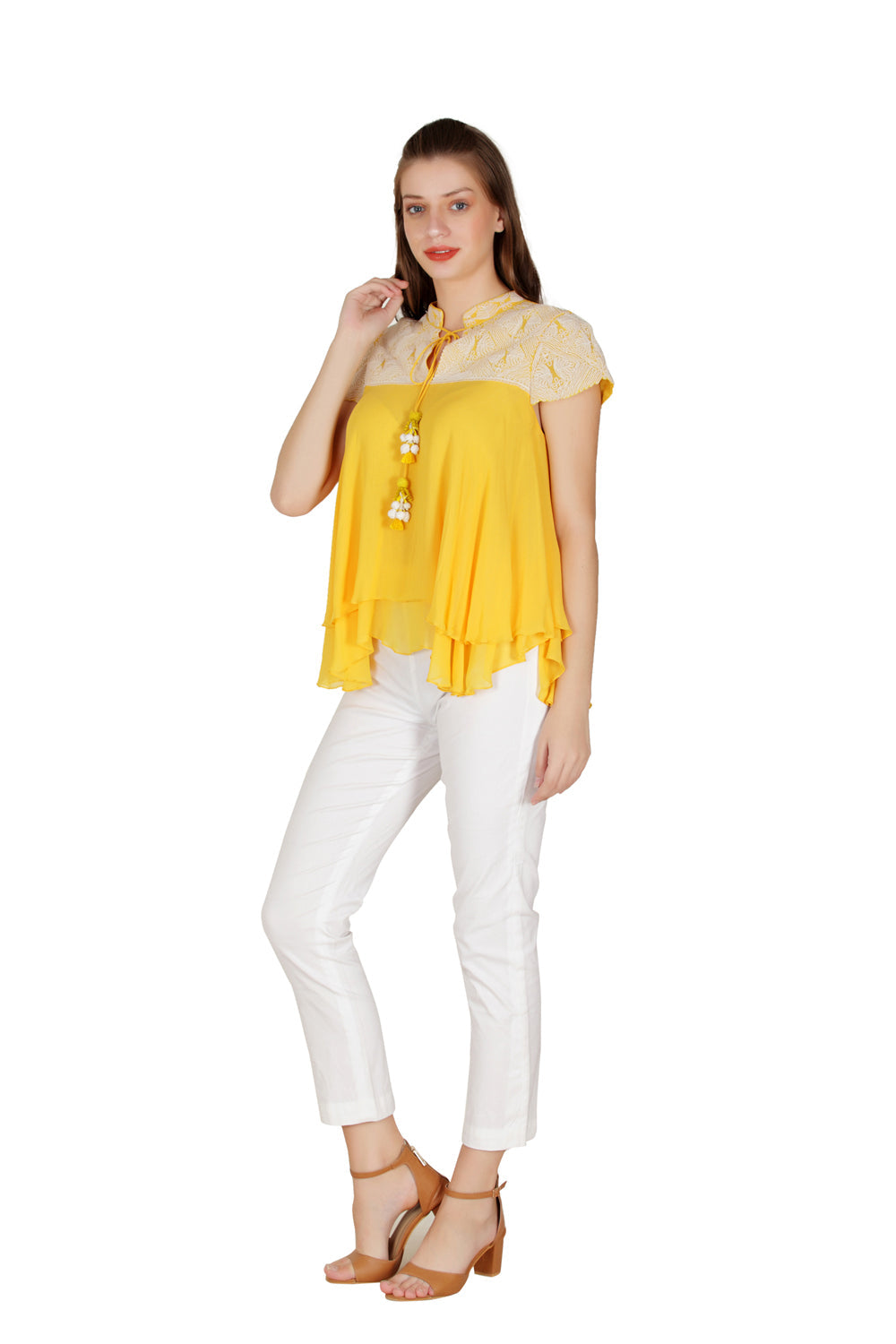 Cord Emb. Collar Short Sleeve Top - Auraya Fashion -  - #tag1# - #tag2# - #tag3# - #tag3#