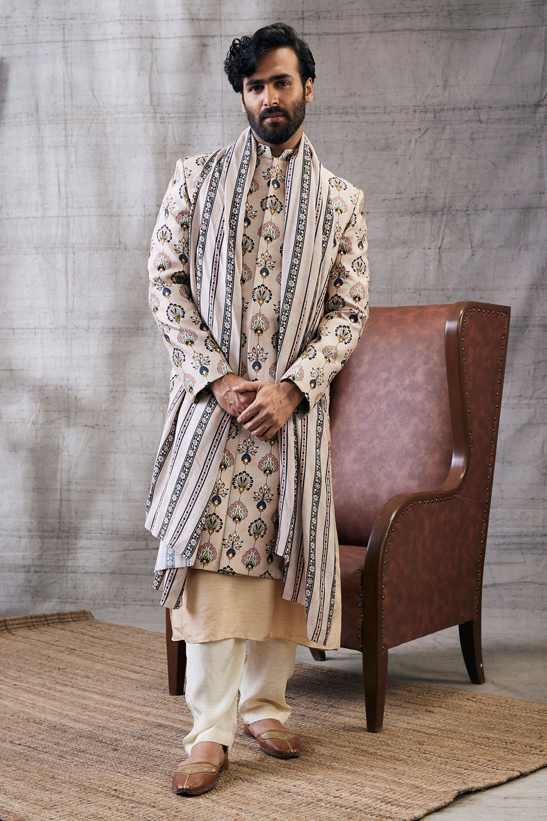 Image of Sarouk  Printed Sherwani Set