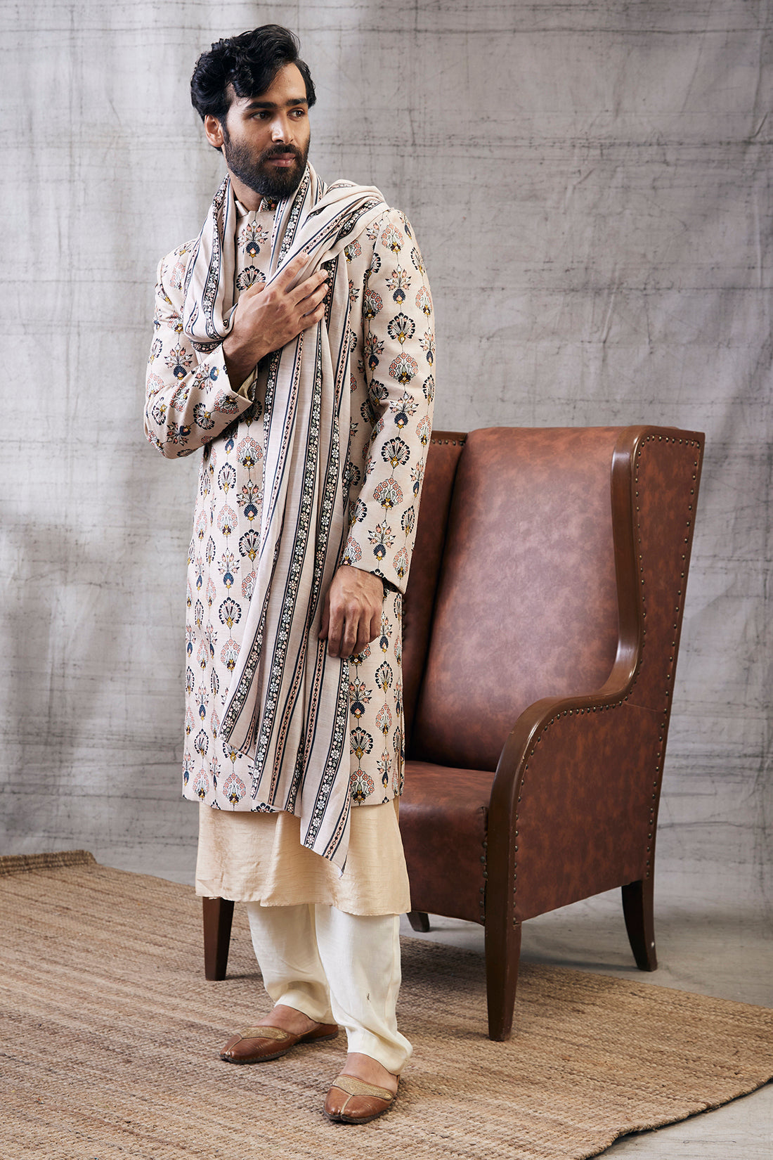 Image of Sarouk  Printed Sherwani Set