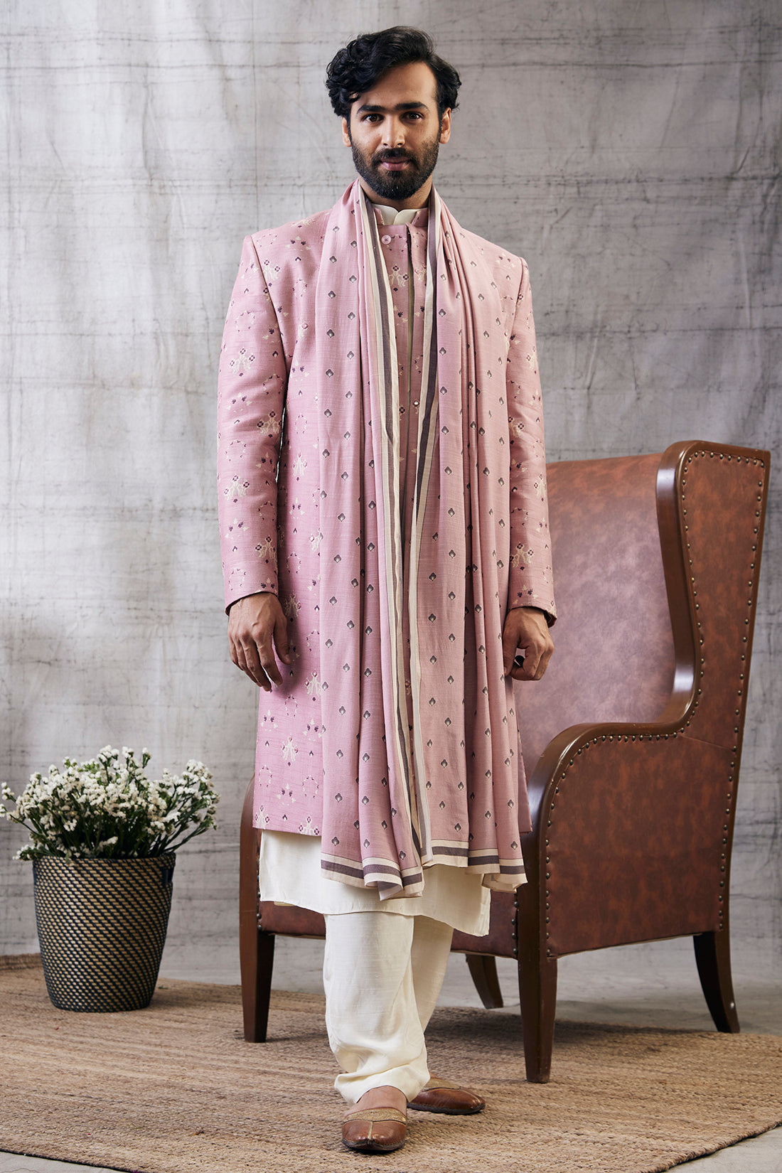 Image of Sarouk Printed Sherwani Set