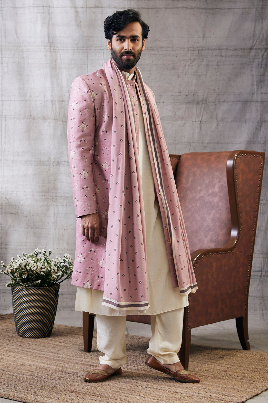 Image of Sarouk Printed Sherwani Set