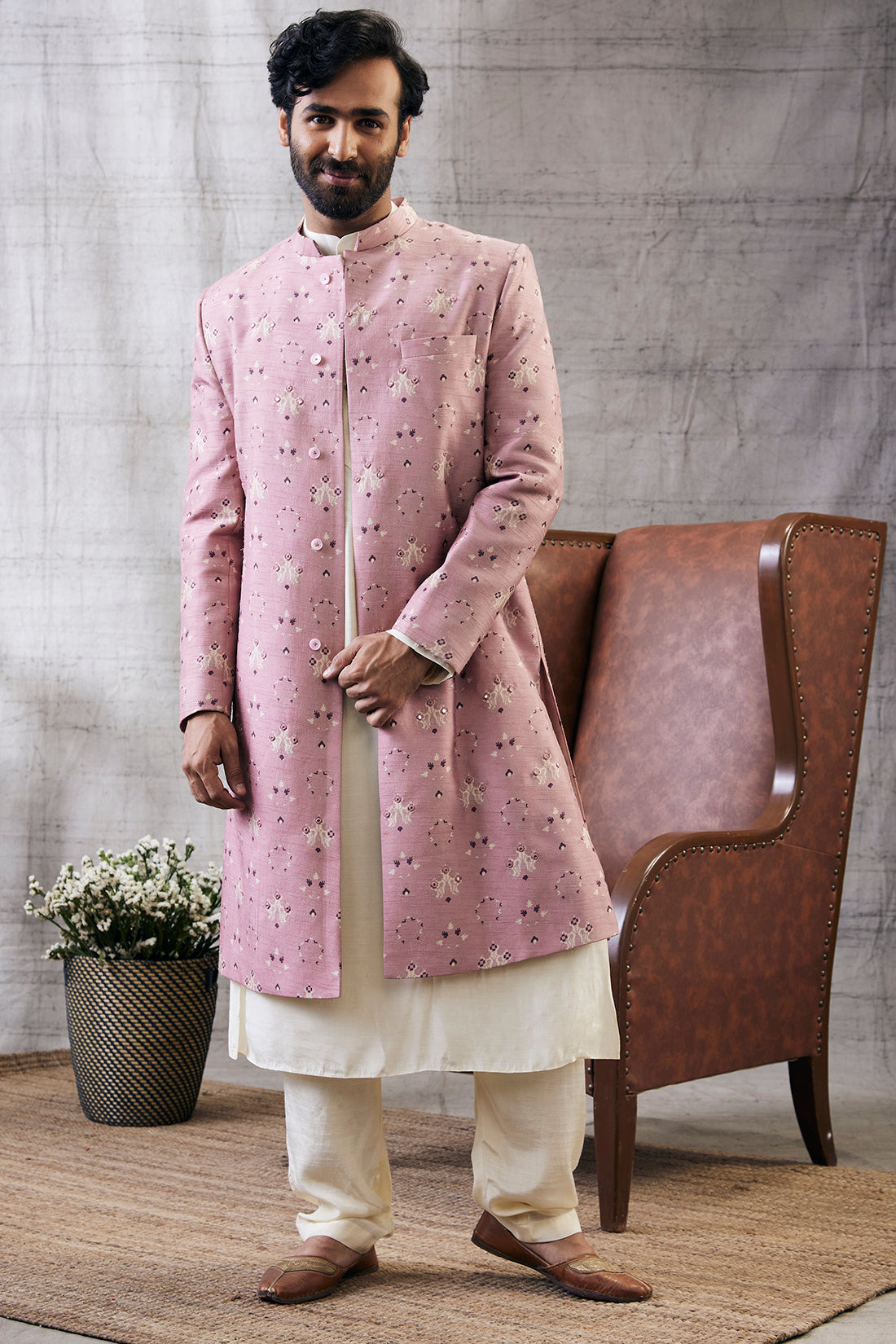 Image of Sarouk Printed Sherwani Set