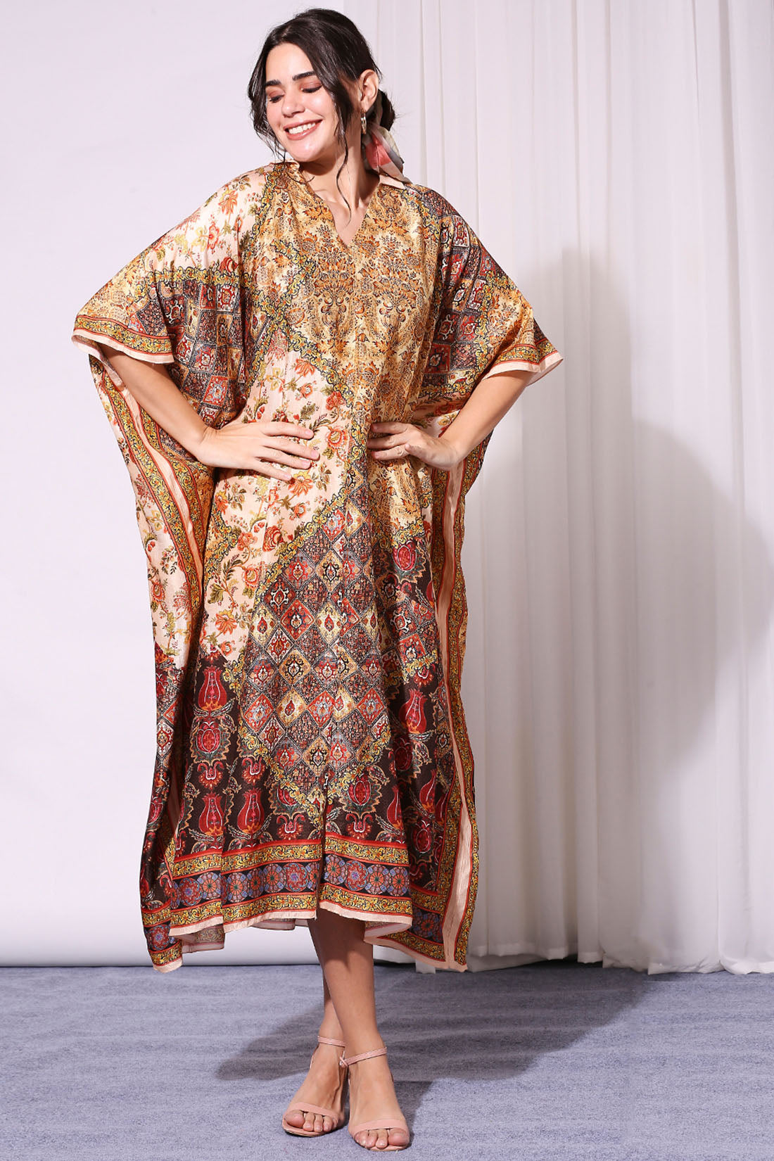 Image of Applique Printed Kaftaan Dress