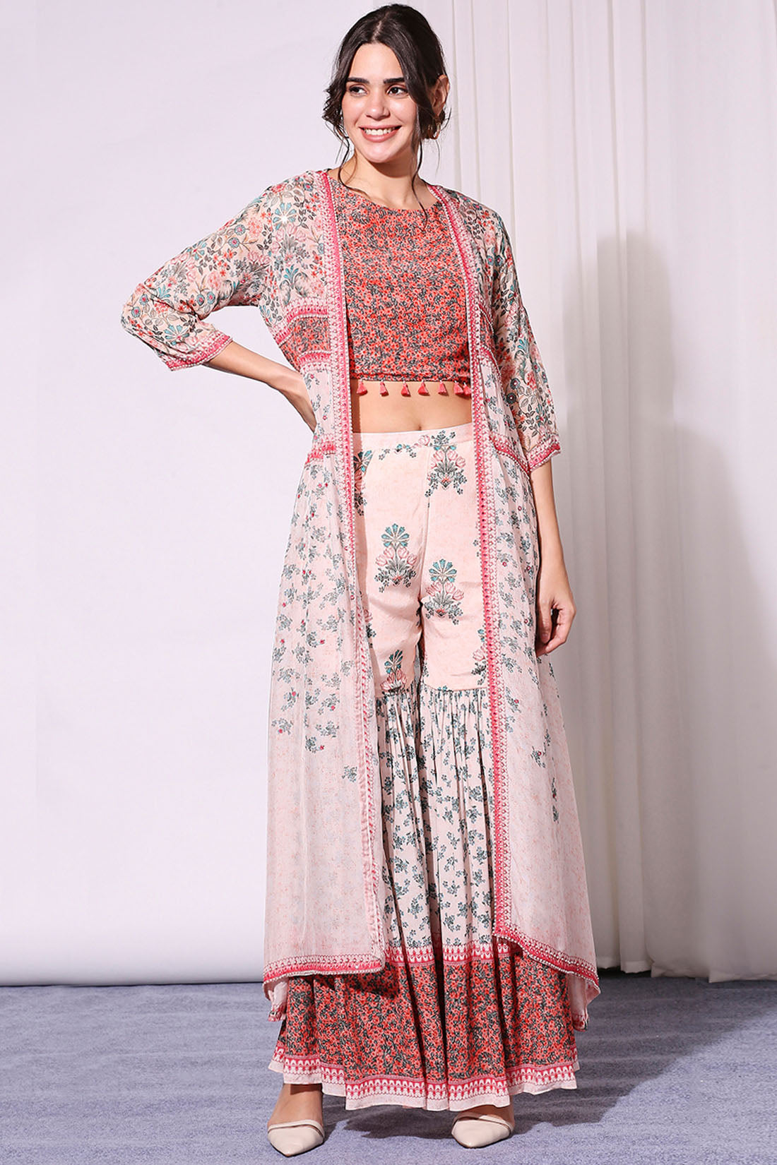 Image of Floral Pastel Printed Sharara Set