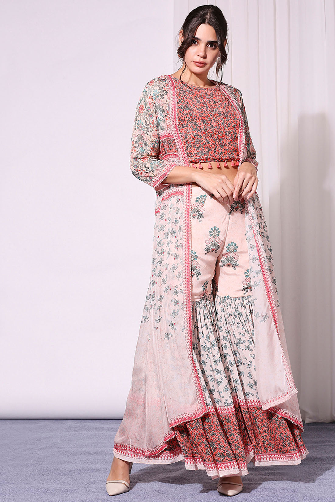 Image of Floral Pastel Printed Sharara Set