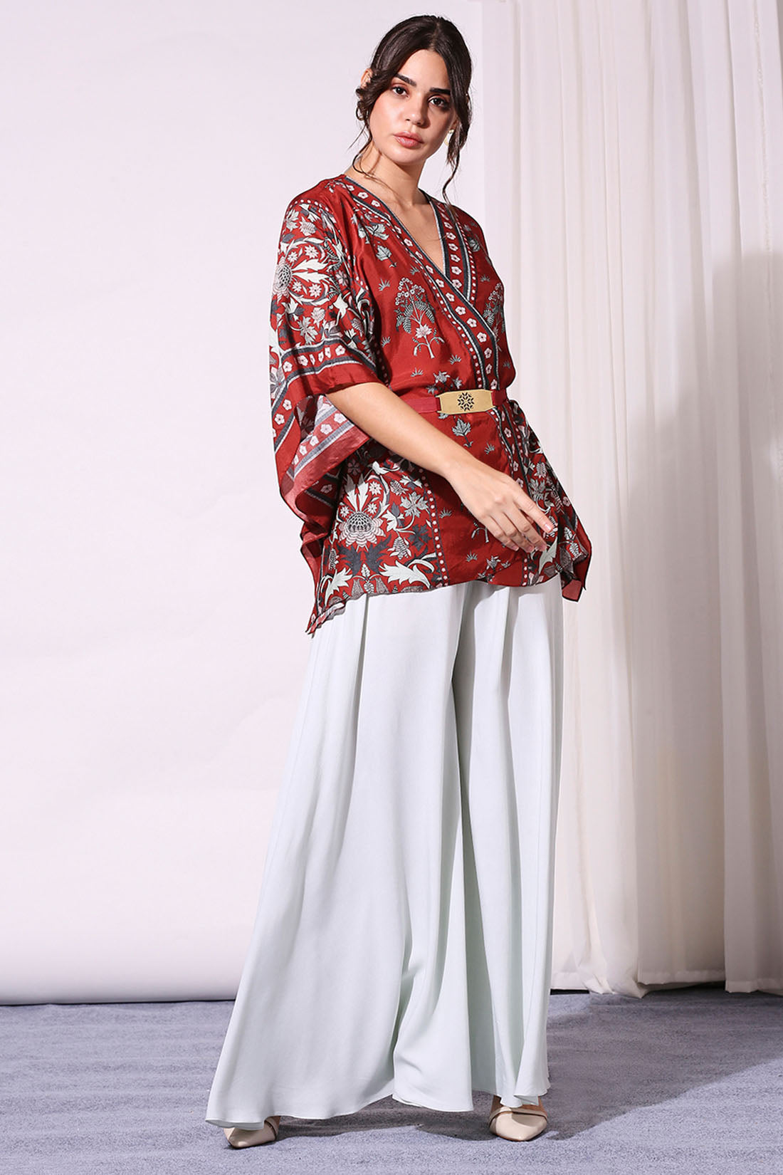 Image of Night Floral Printed Kaftaan And Flared Pants