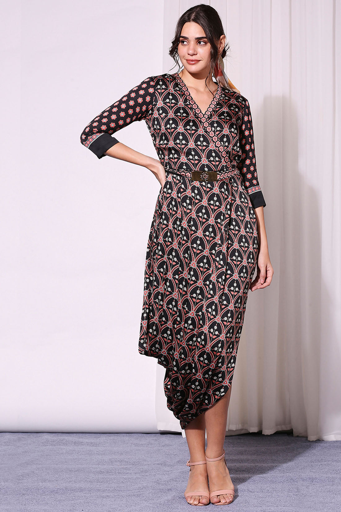 Image of Ethnic Folklore Printed Drape Dress