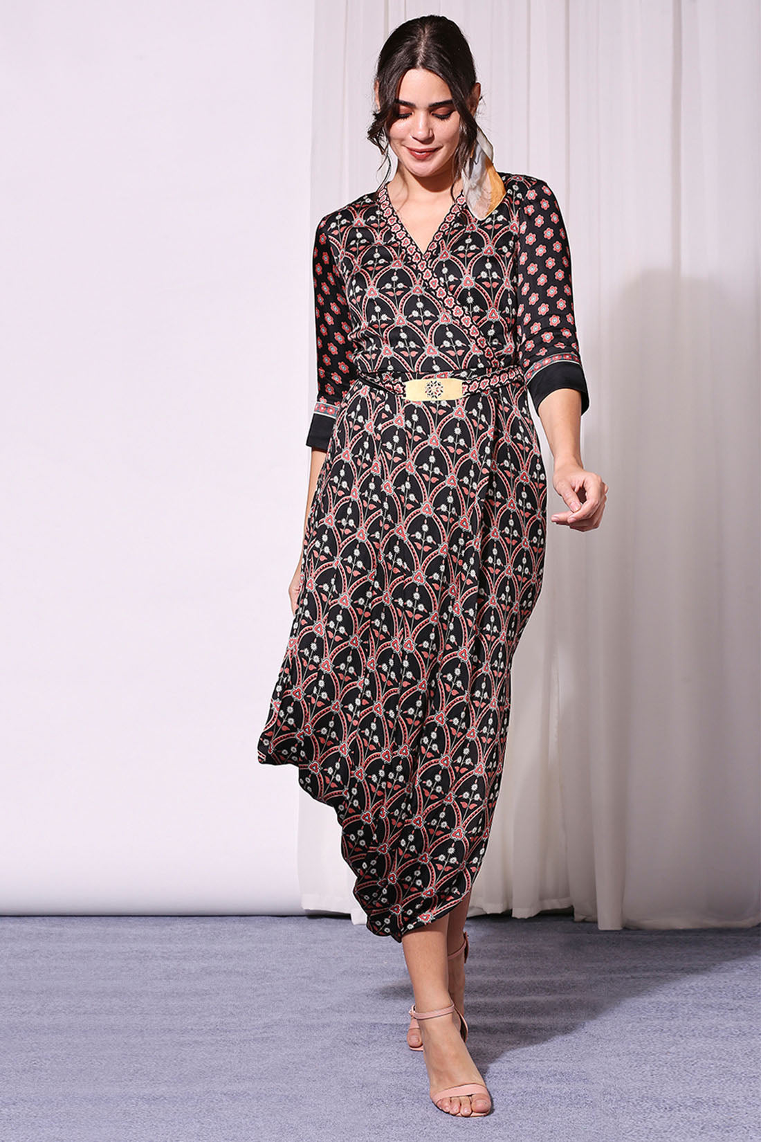 Image of Ethnic Folklore Printed Drape Dress