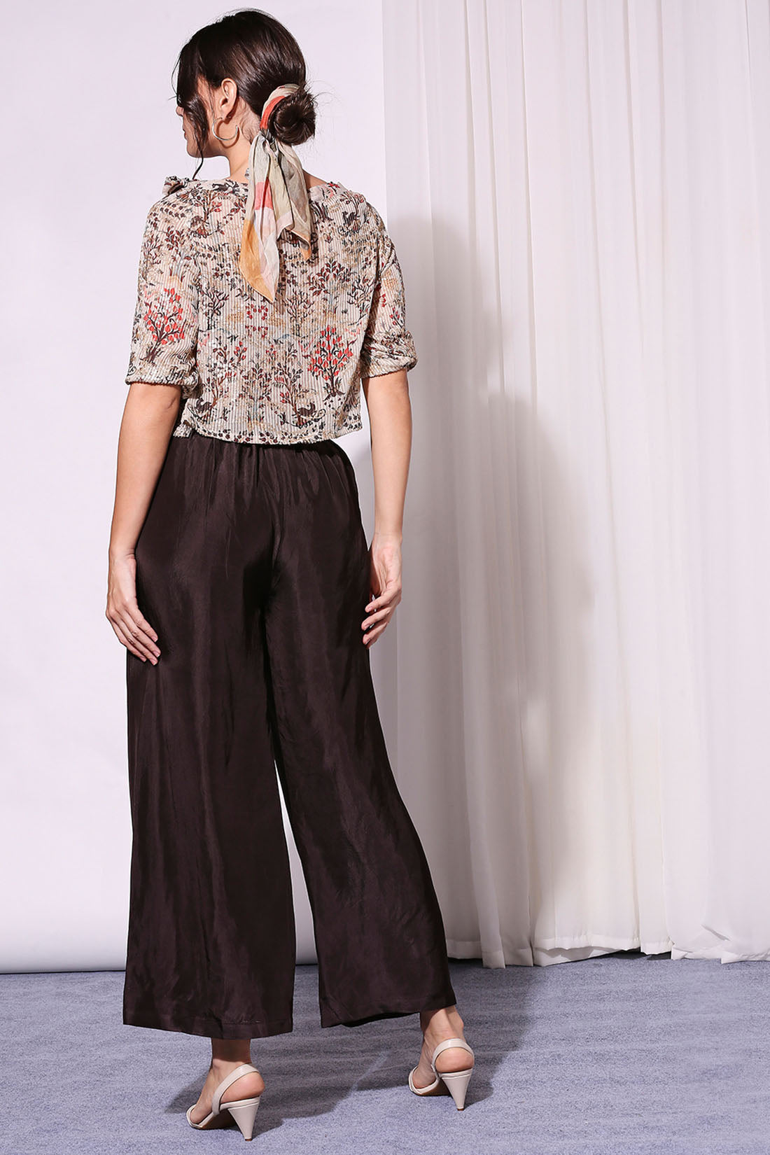 Image of Printed Sequin Off-Shoulder Top Paired With Pants