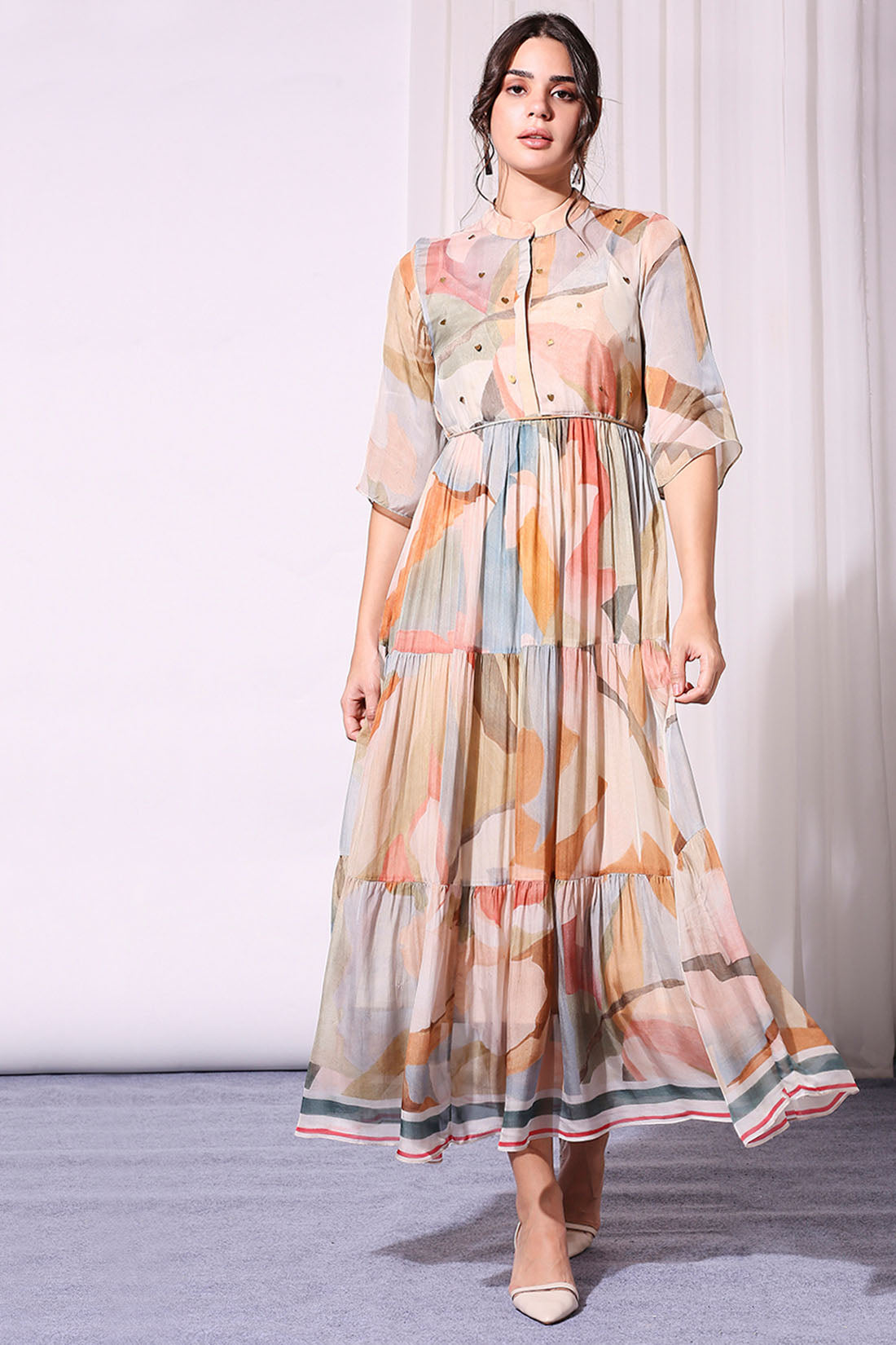 Image of Conversational Printed Tiered Dress