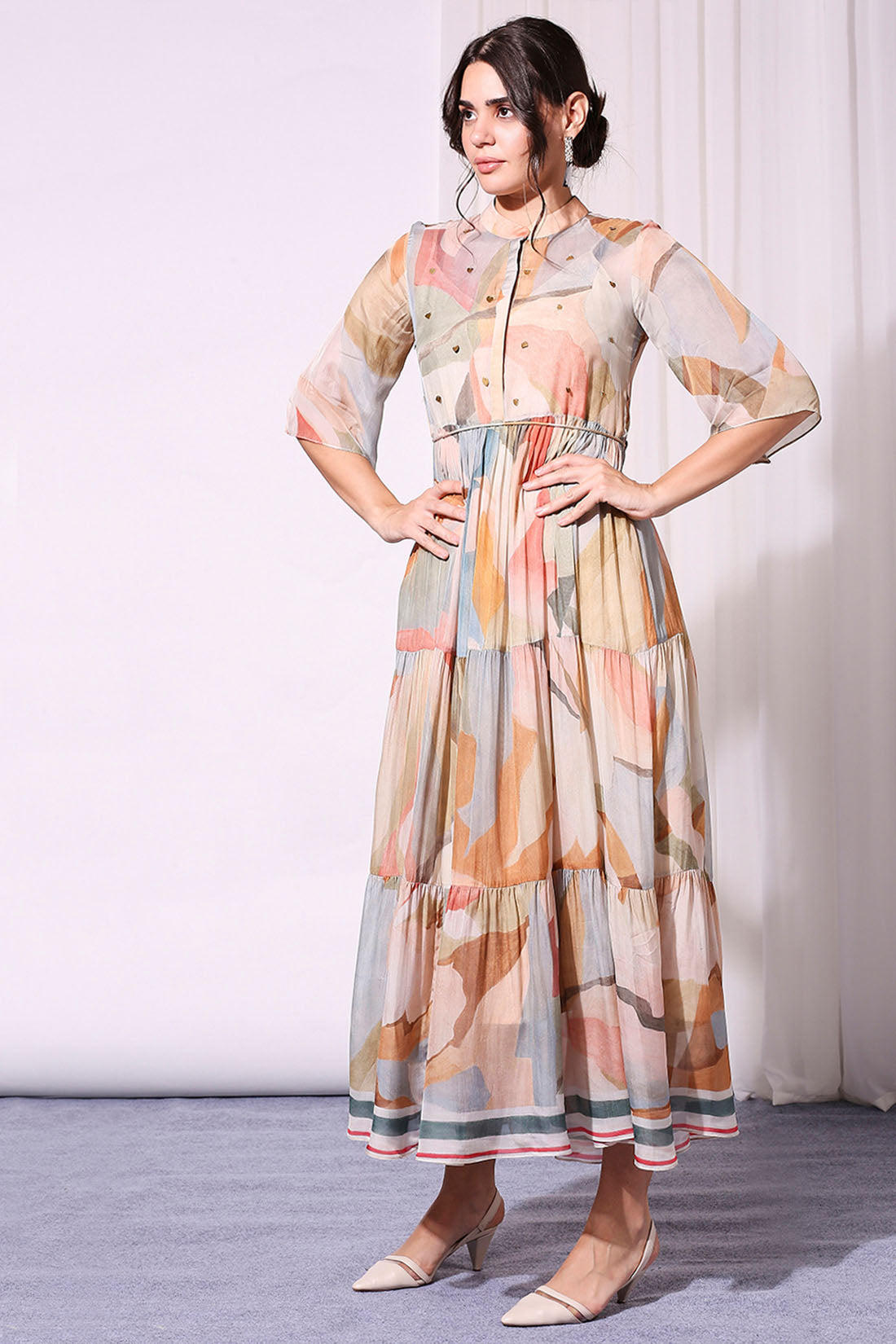 Image of Conversational Printed Tiered Dress