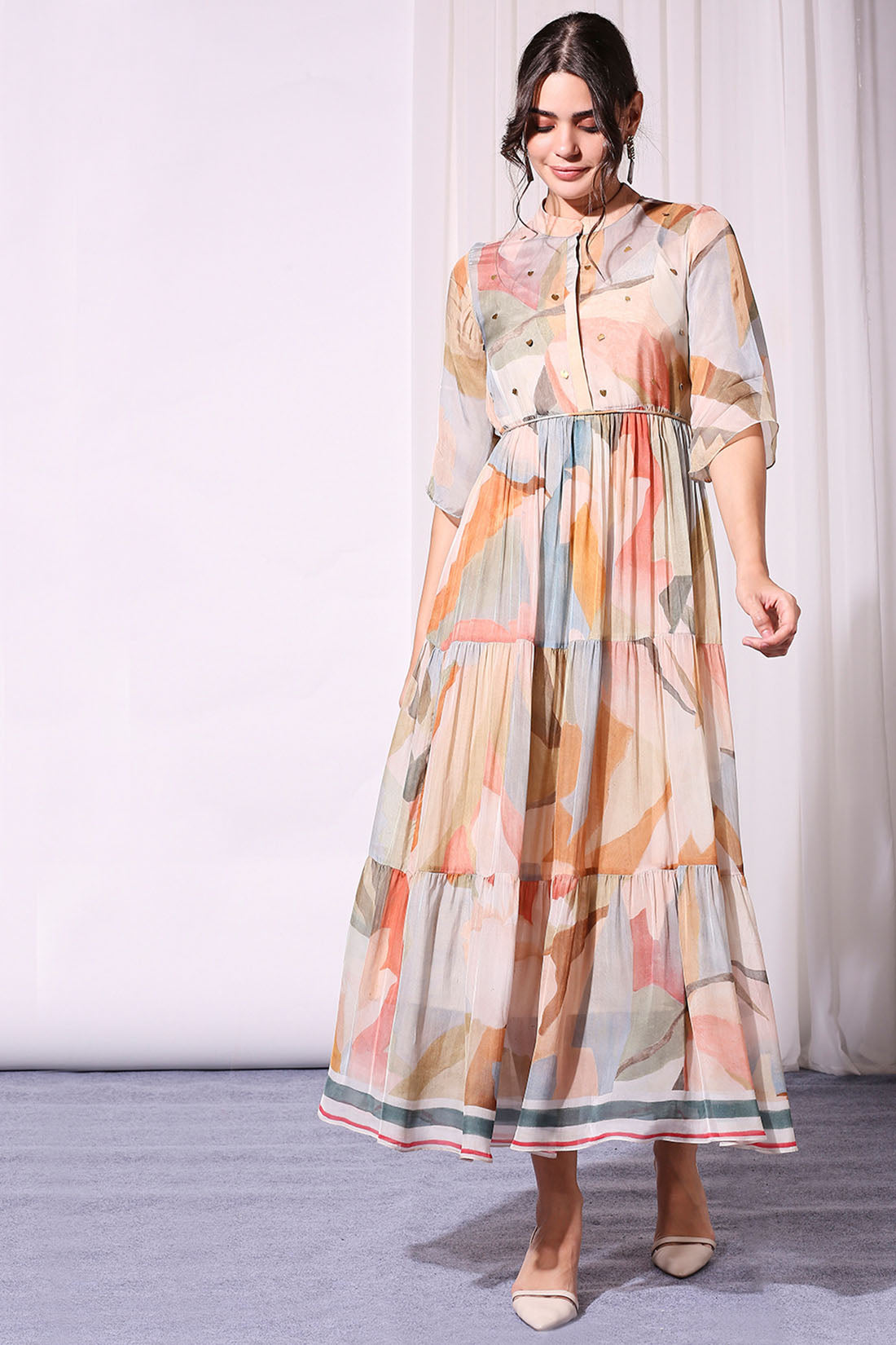 Image of Conversational Printed Tiered Dress