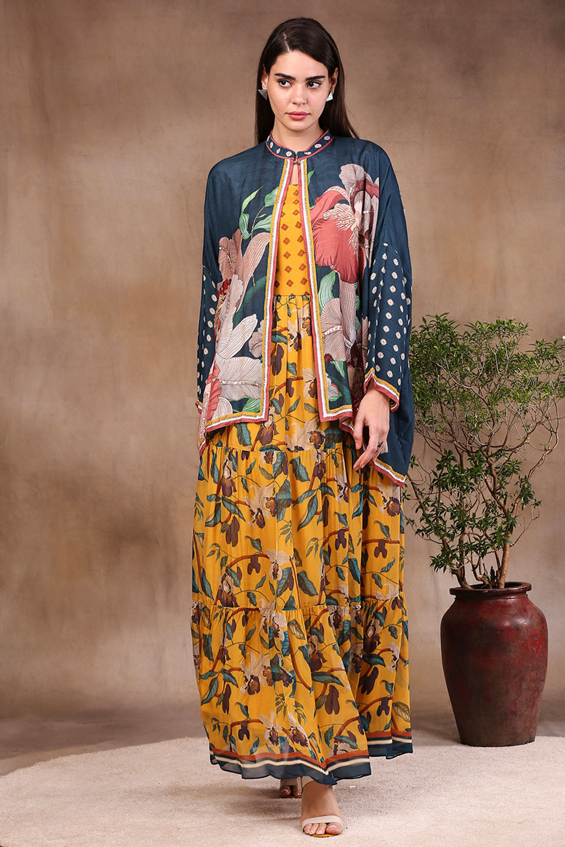 Image of Orchid Bloom Printed Long Dress With Jacket