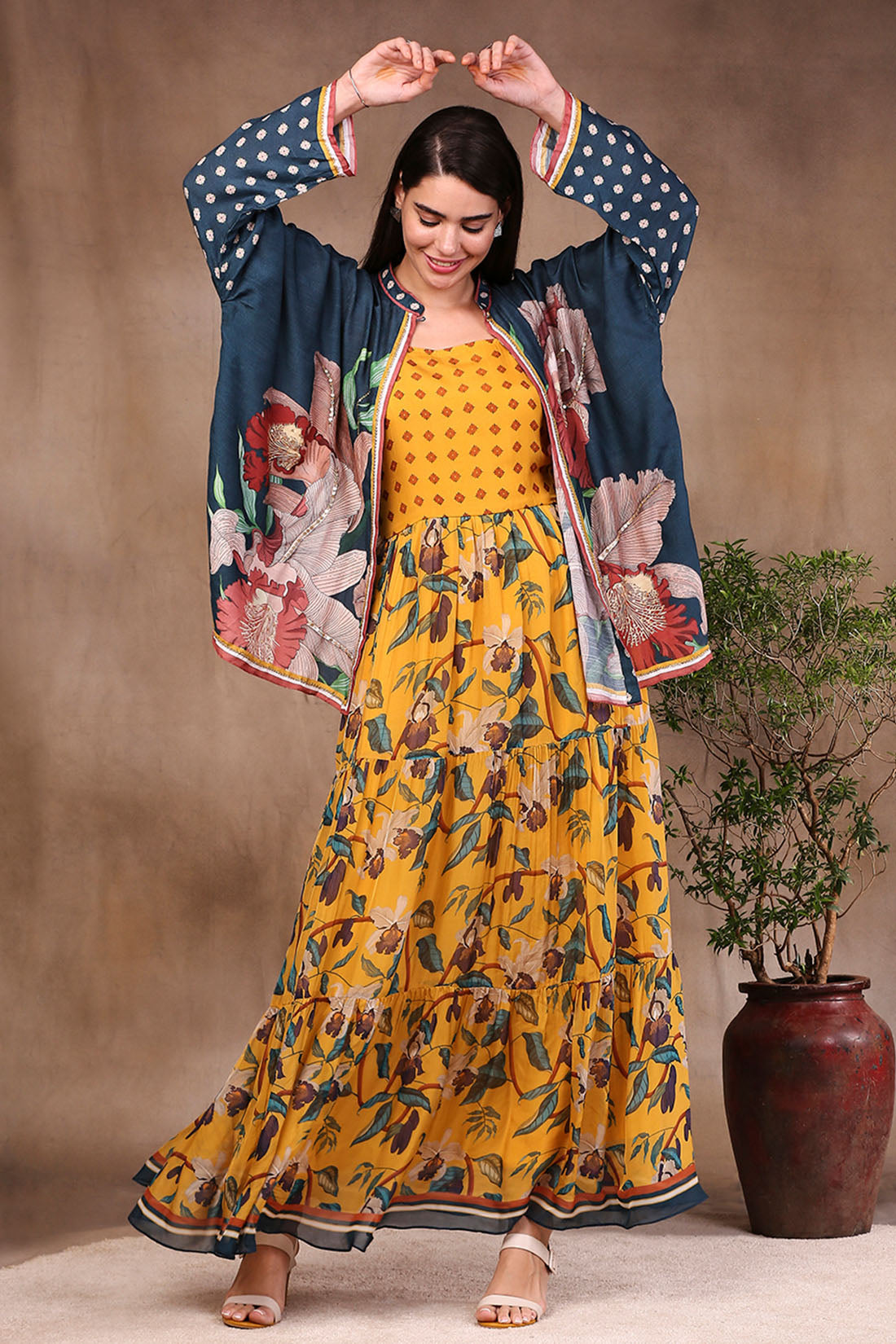 Image of Orchid Bloom Printed Long Dress With Jacket