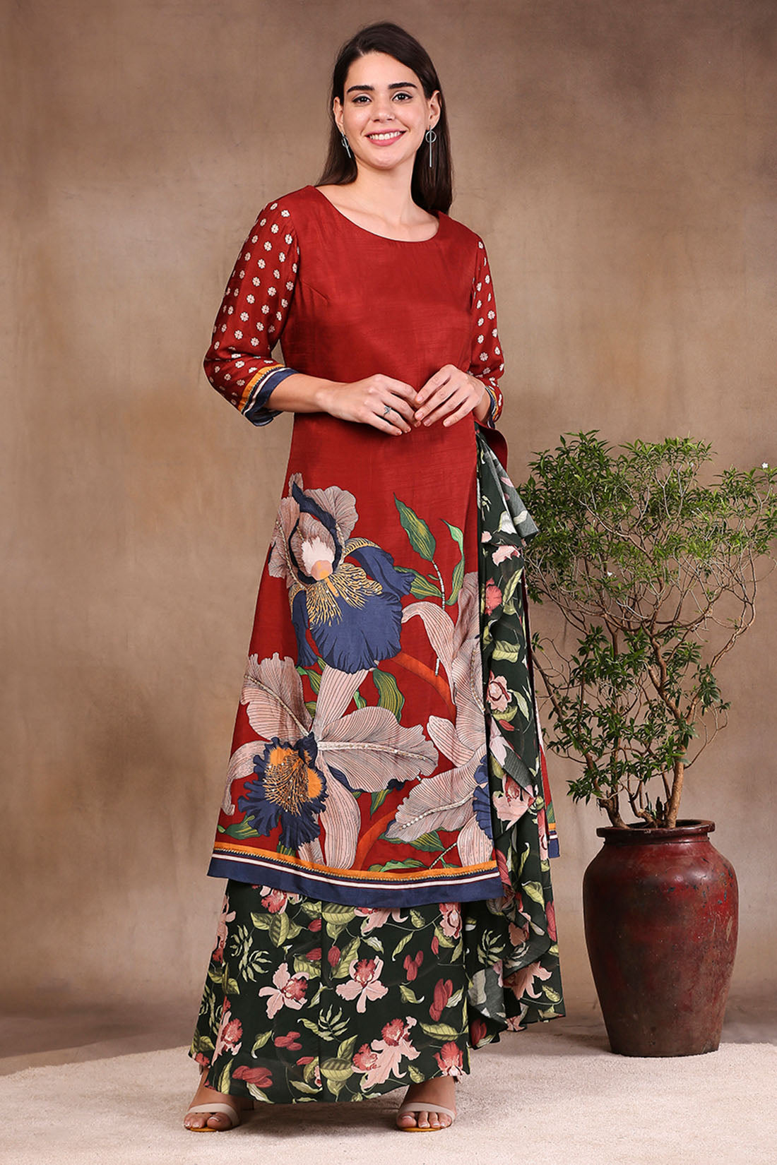 Image of Orchid Bloom Printed Kurta With Draped Pants