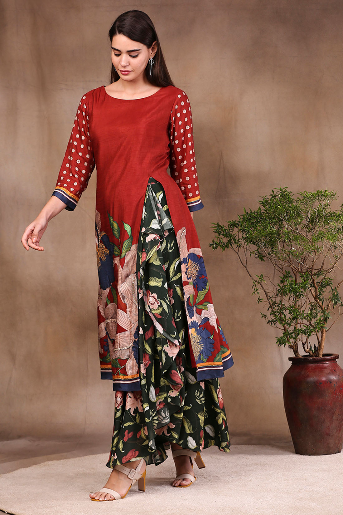 Image of Orchid Bloom Printed Kurta With Draped Pants