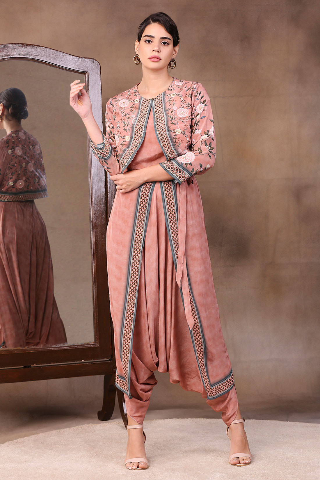 Image of Vintage Trails Printed Dhoti Style Jumpsuit With Jacket