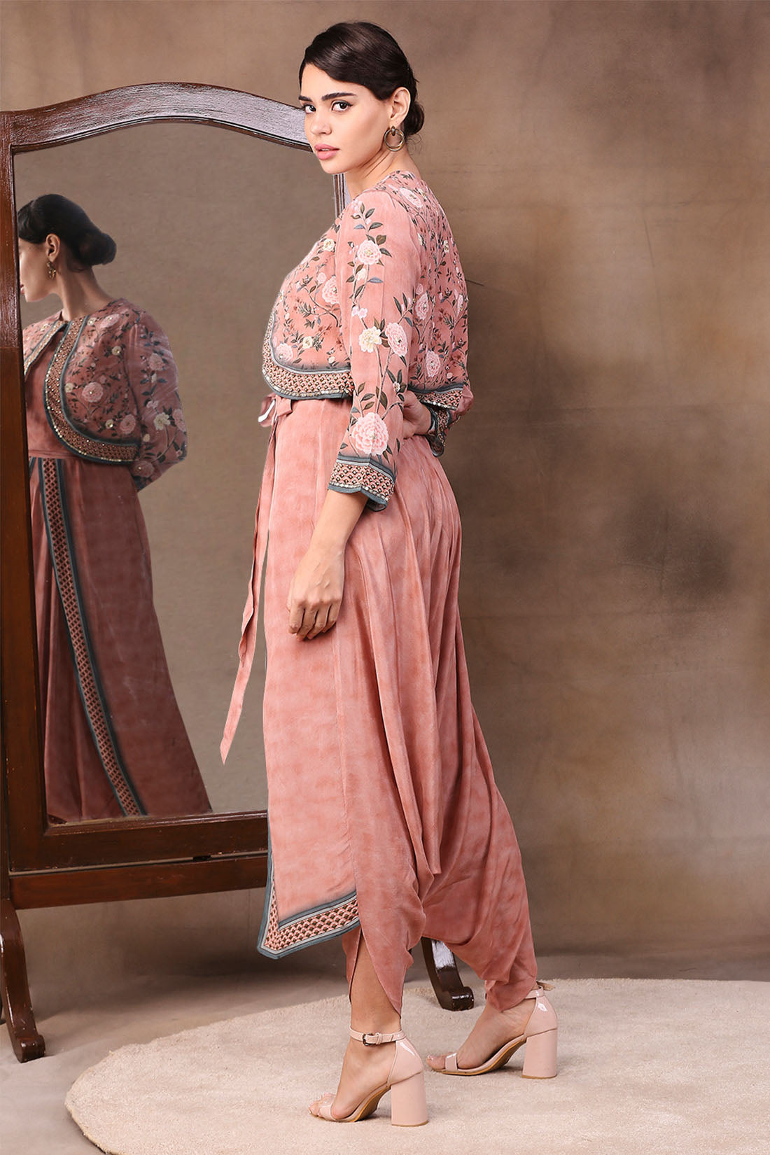 Image of Vintage Trails Printed Dhoti Style Jumpsuit With Jacket