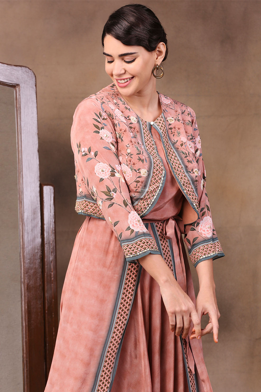 Image of Vintage Trails Printed Dhoti Style Jumpsuit With Jacket