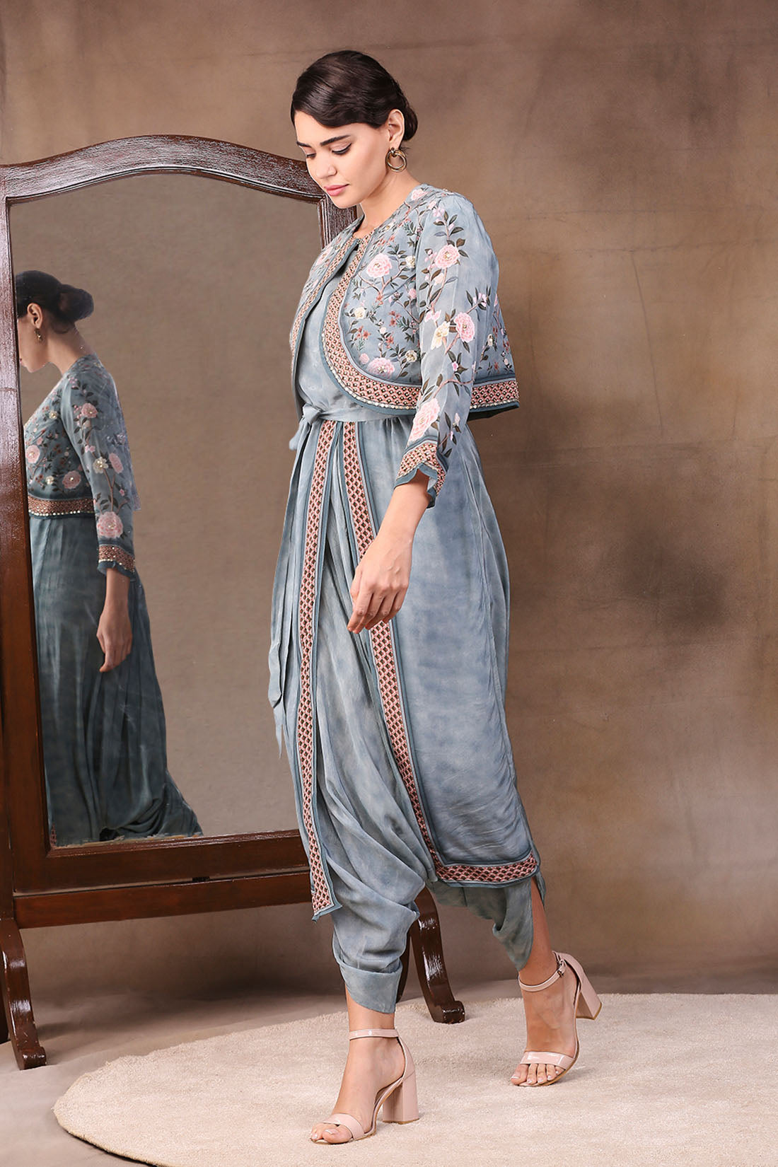 Image of Vintage Trails Printed Dhoti Style Jumpsuit With Jacket