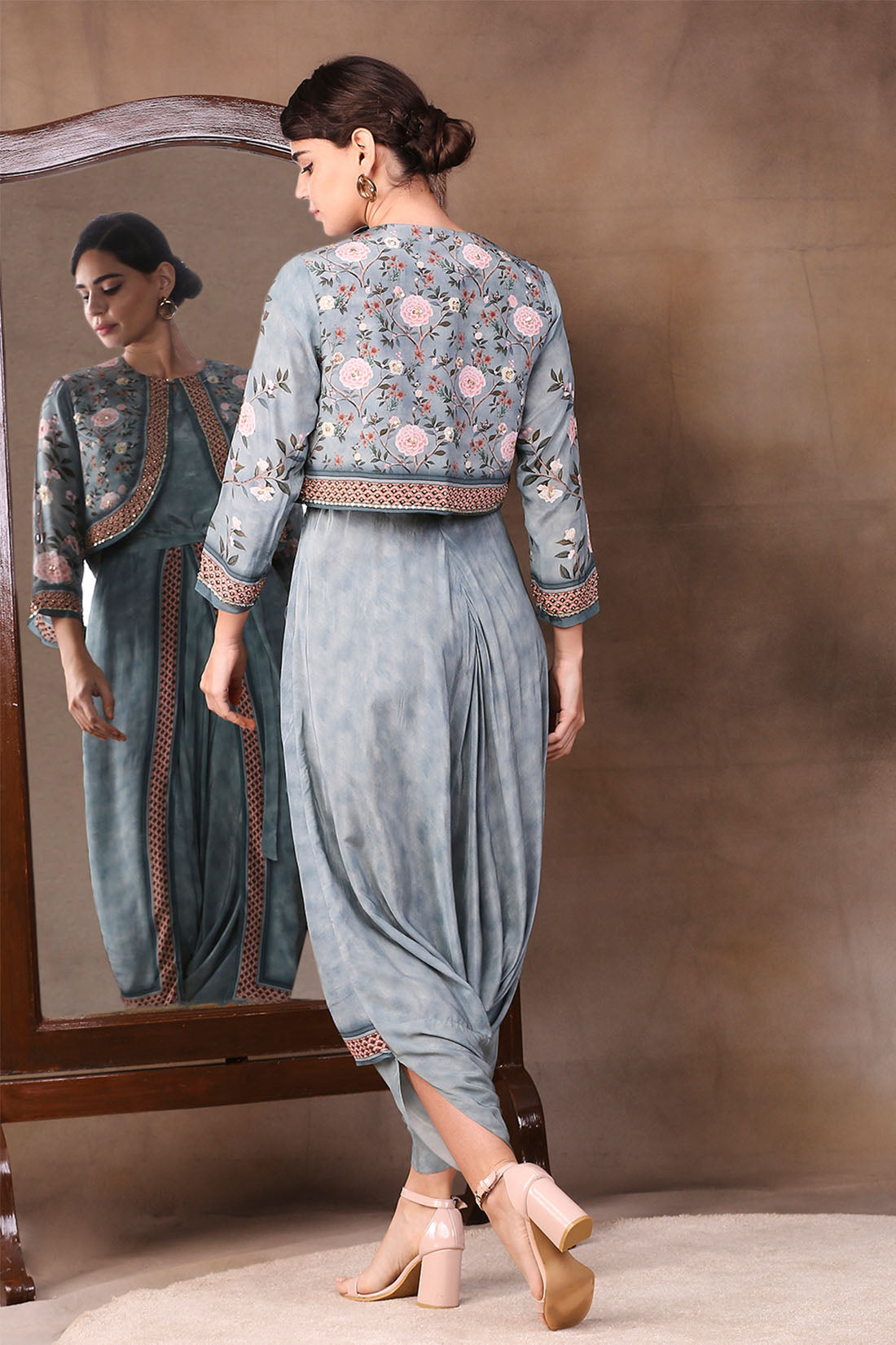 Image of Vintage Trails Printed Dhoti Style Jumpsuit With Jacket