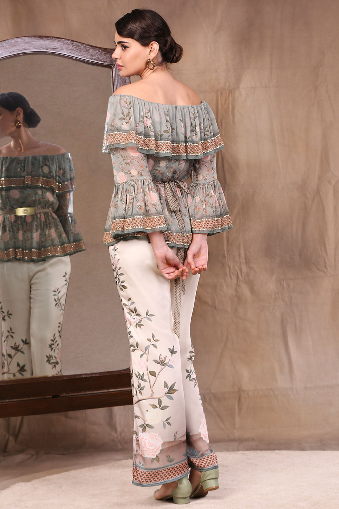 Image of Vintage Trails Printed Off-Shoulder Top With Pants