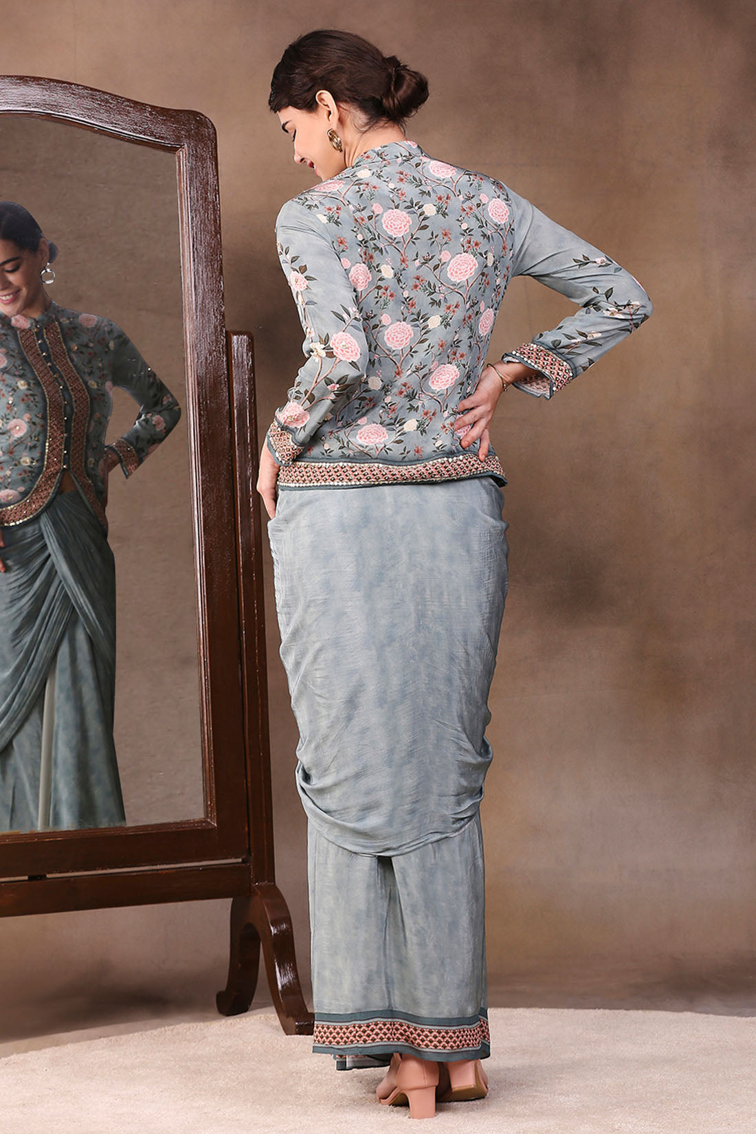 Image of Vintage Trails Printed Drape Skirt With Embroidered Top