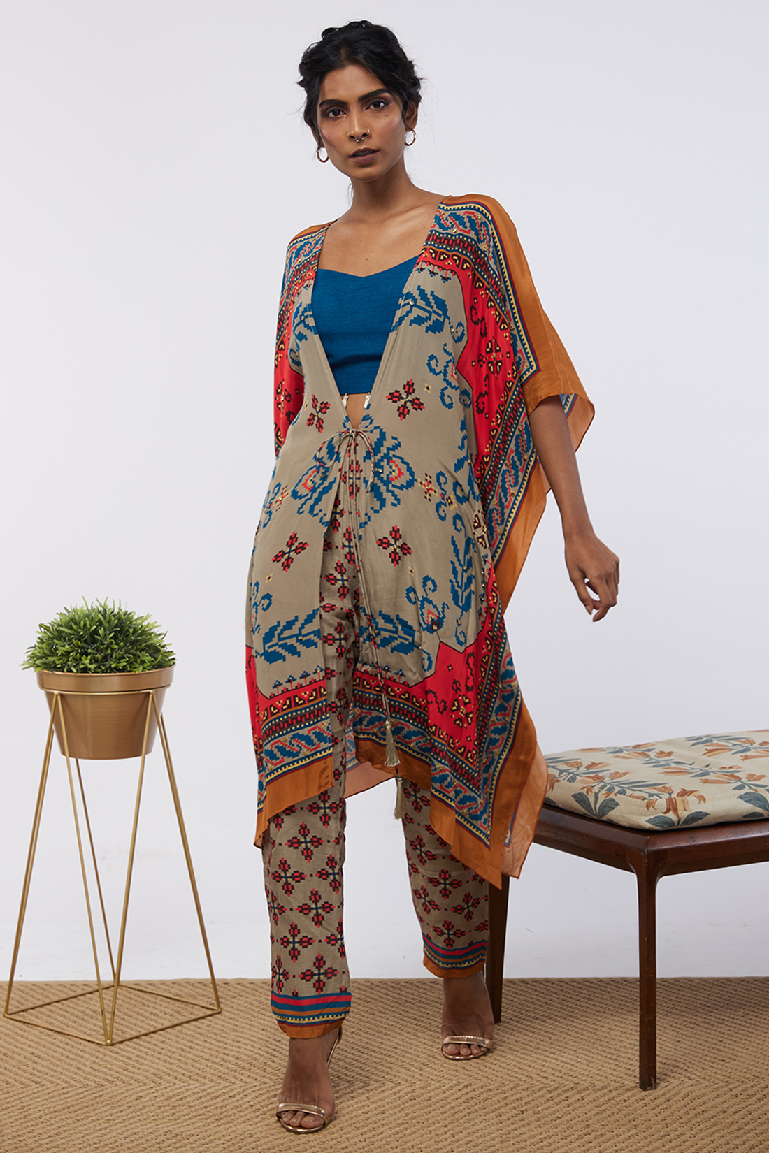 Image of Elements printed co-ord set with kaftan jacket