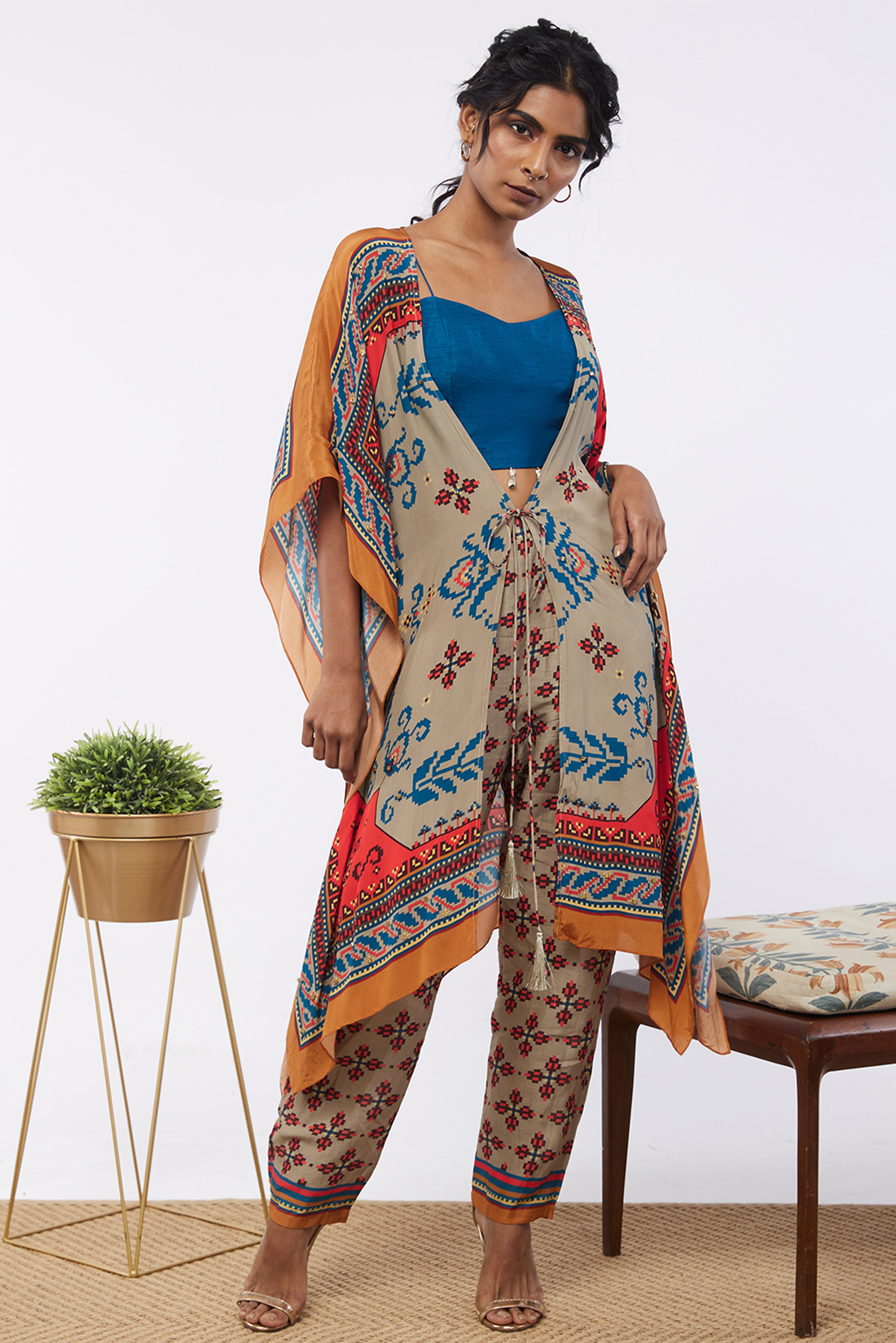 Image of Elements printed co-ord set with kaftan jacket