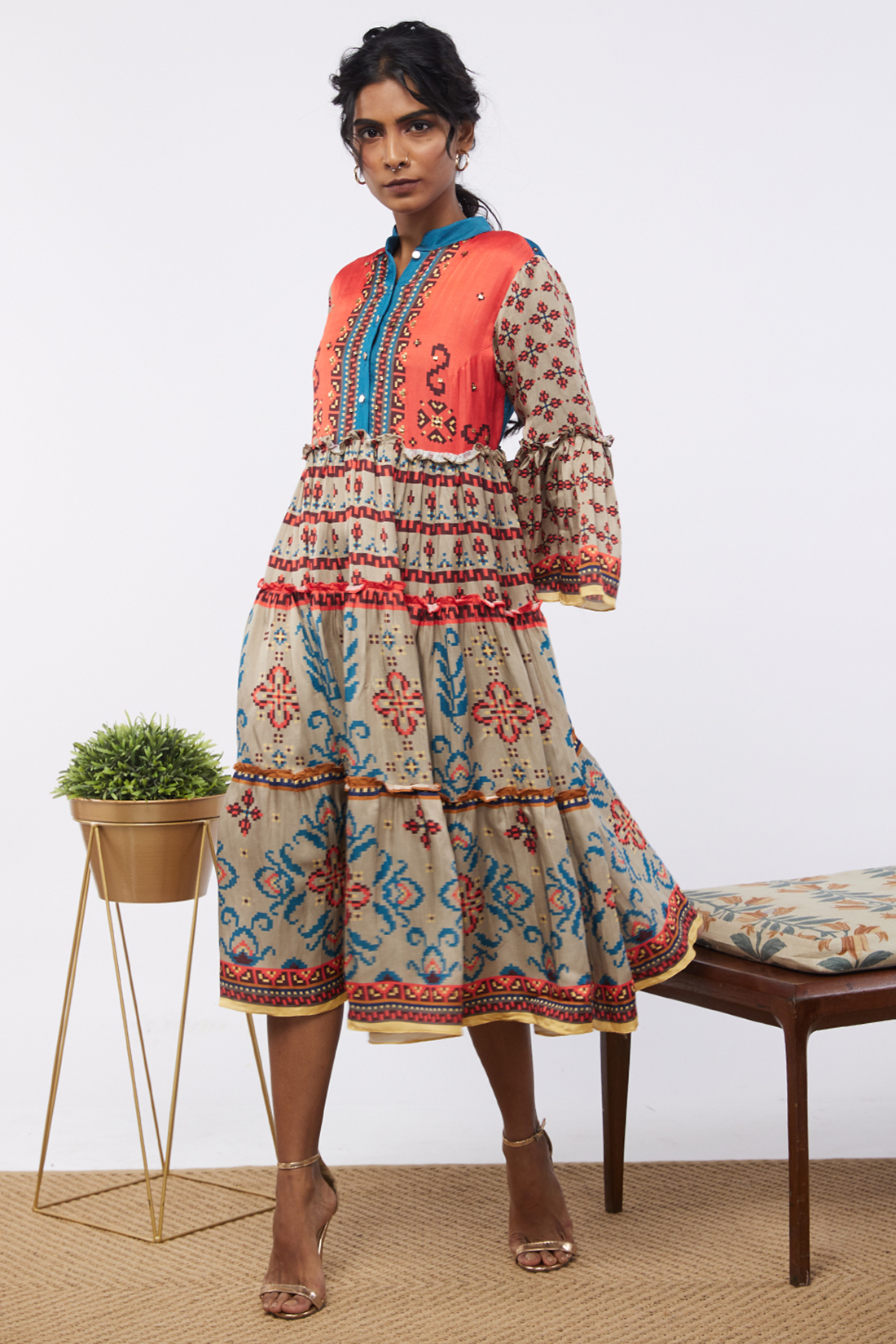 Image of Elements printed tiered dress