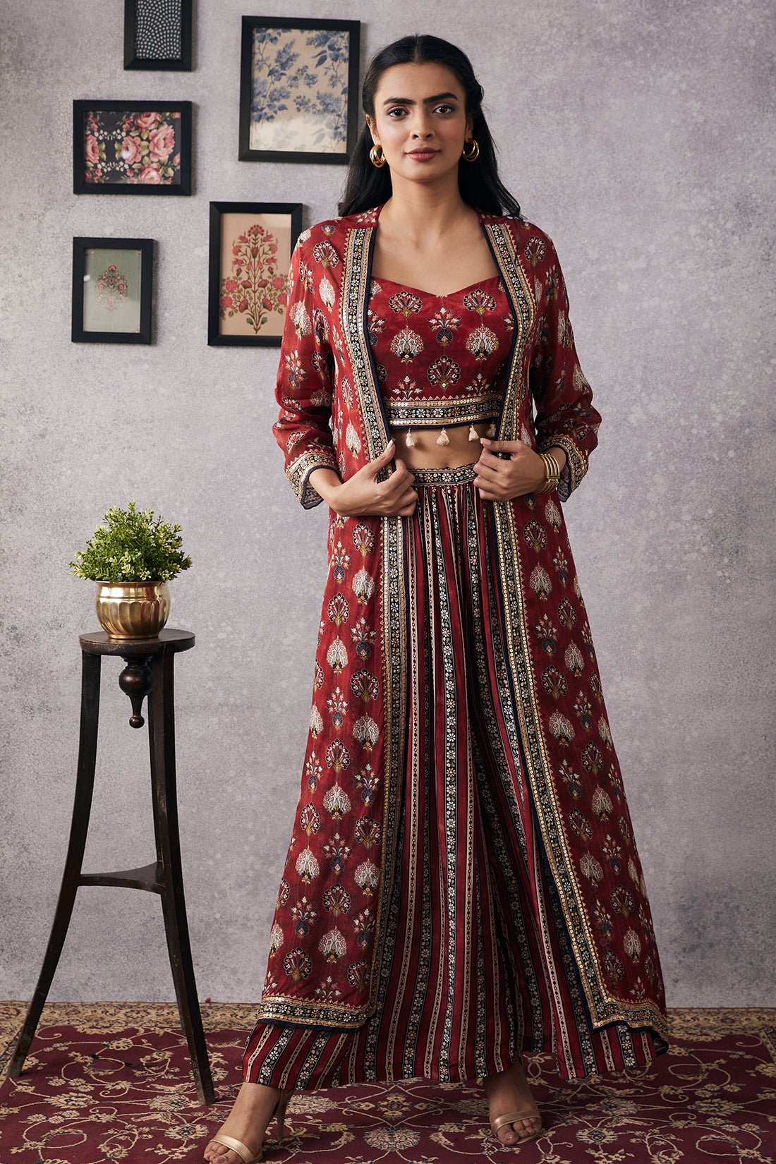 Image of Sarouk embroidered co-ord Set with jacket