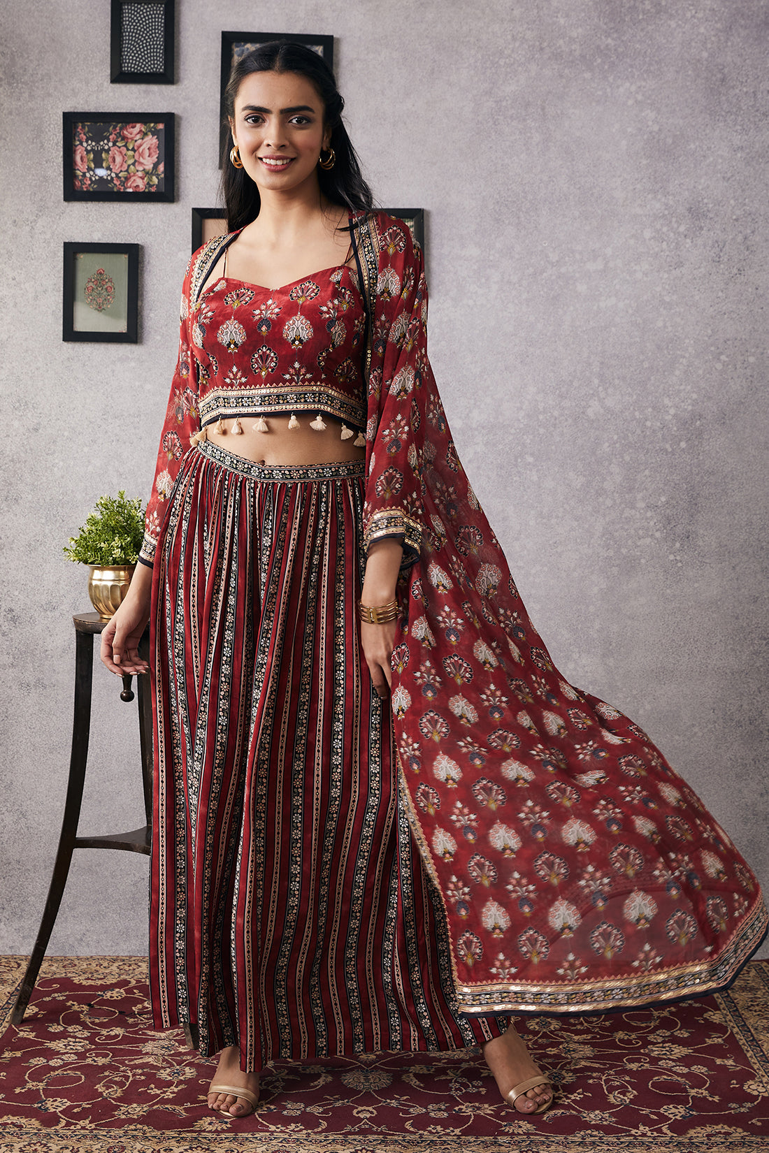 Image of Sarouk embroidered co-ord Set with jacket