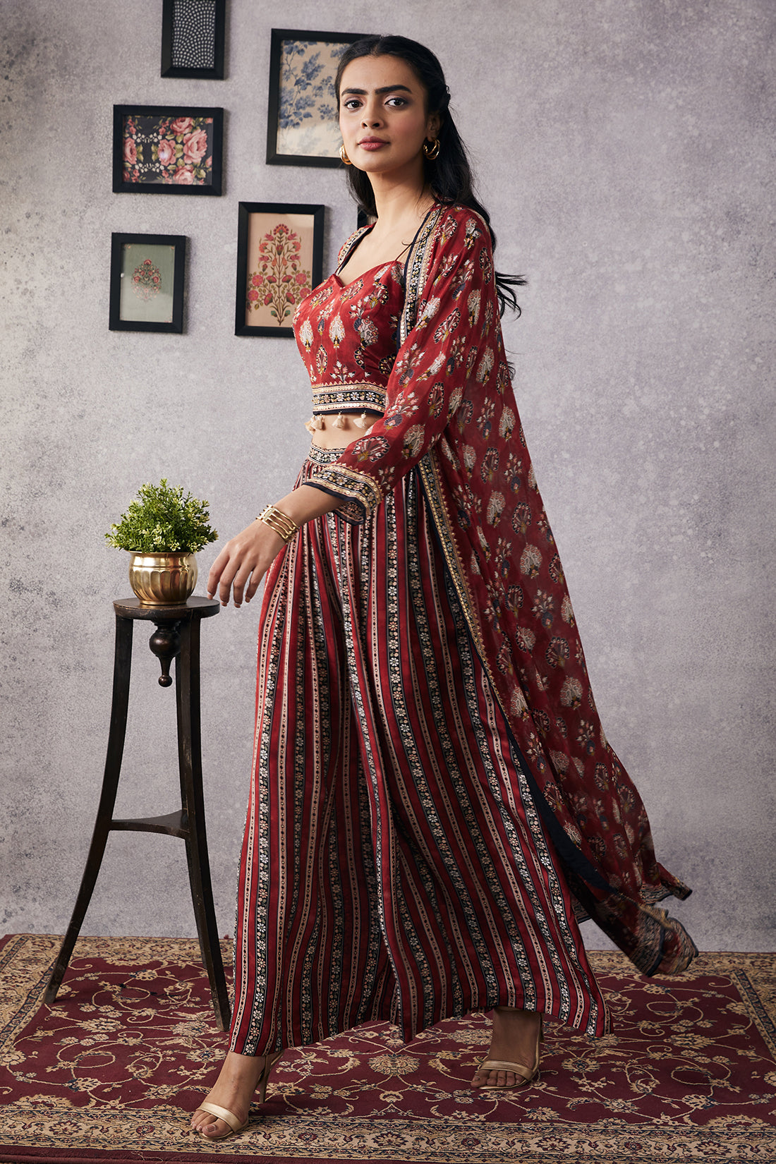 Image of Sarouk embroidered co-ord Set with jacket