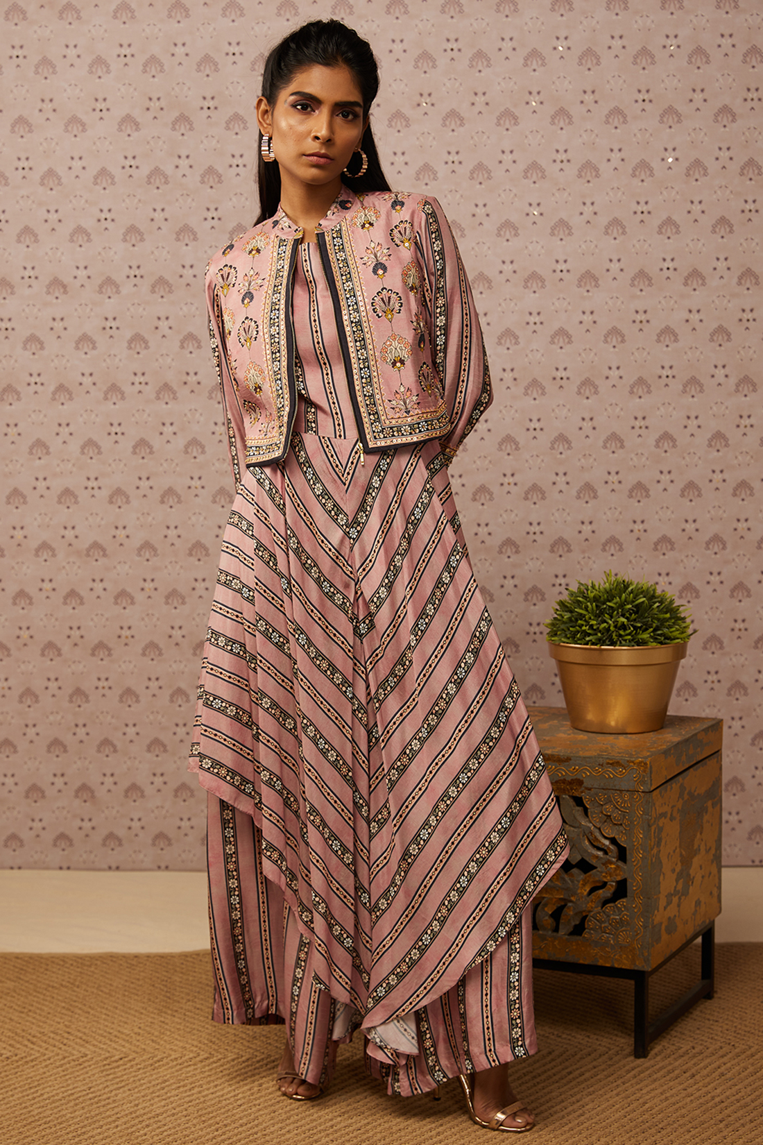 Image of Sarouk printed layered jumpsuit with jacket