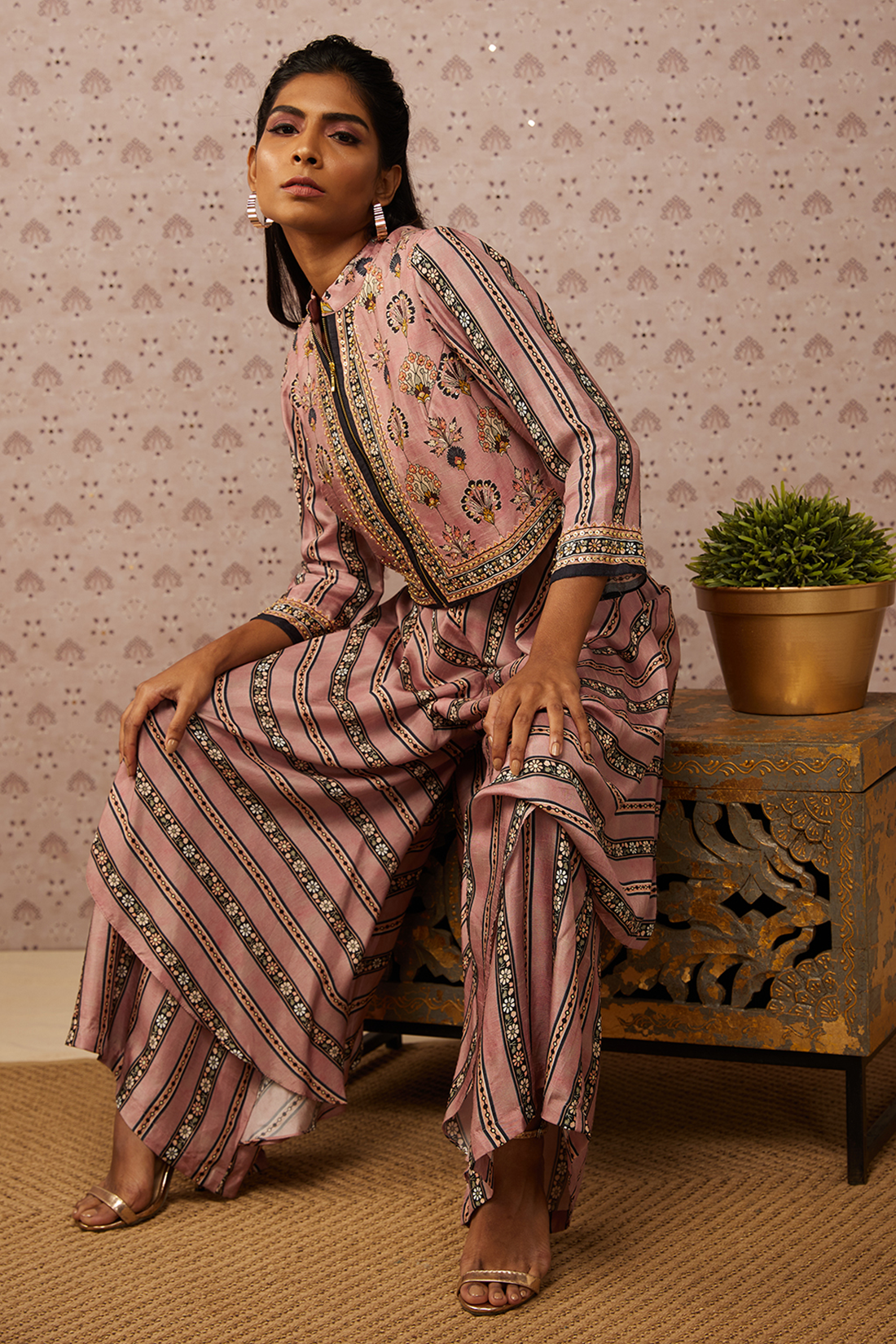 Image of Sarouk printed layered jumpsuit with jacket