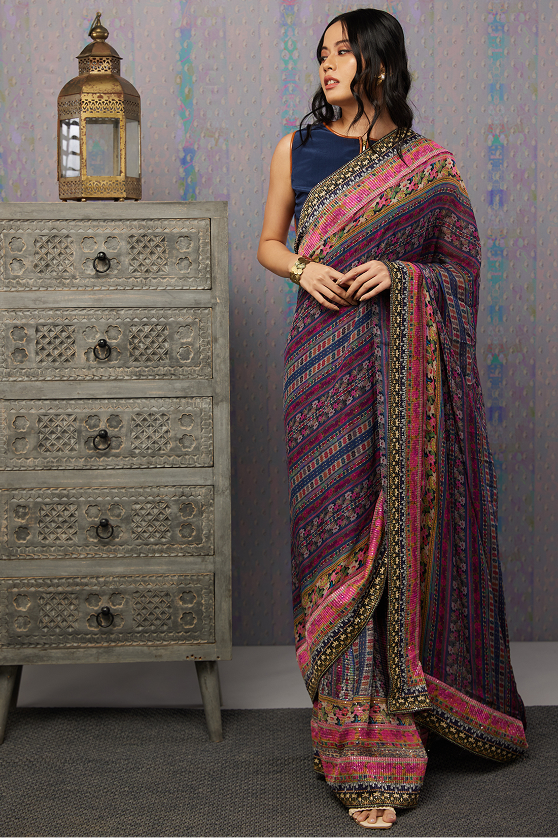 Image of Ikaya printed pre-stiched saree with blouse