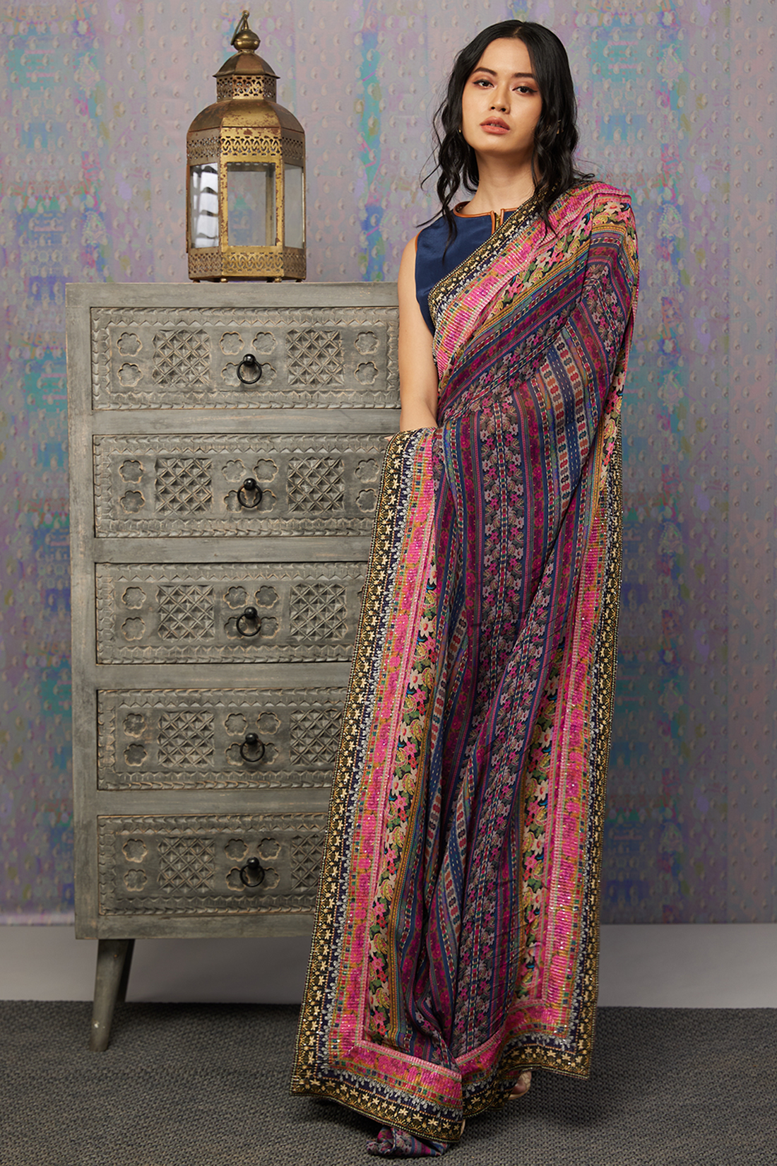 Image of Ikaya printed pre-stiched saree with blouse