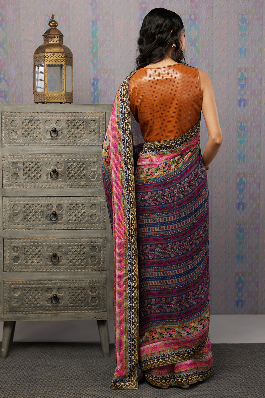 Image of Ikaya printed pre-stiched saree with blouse