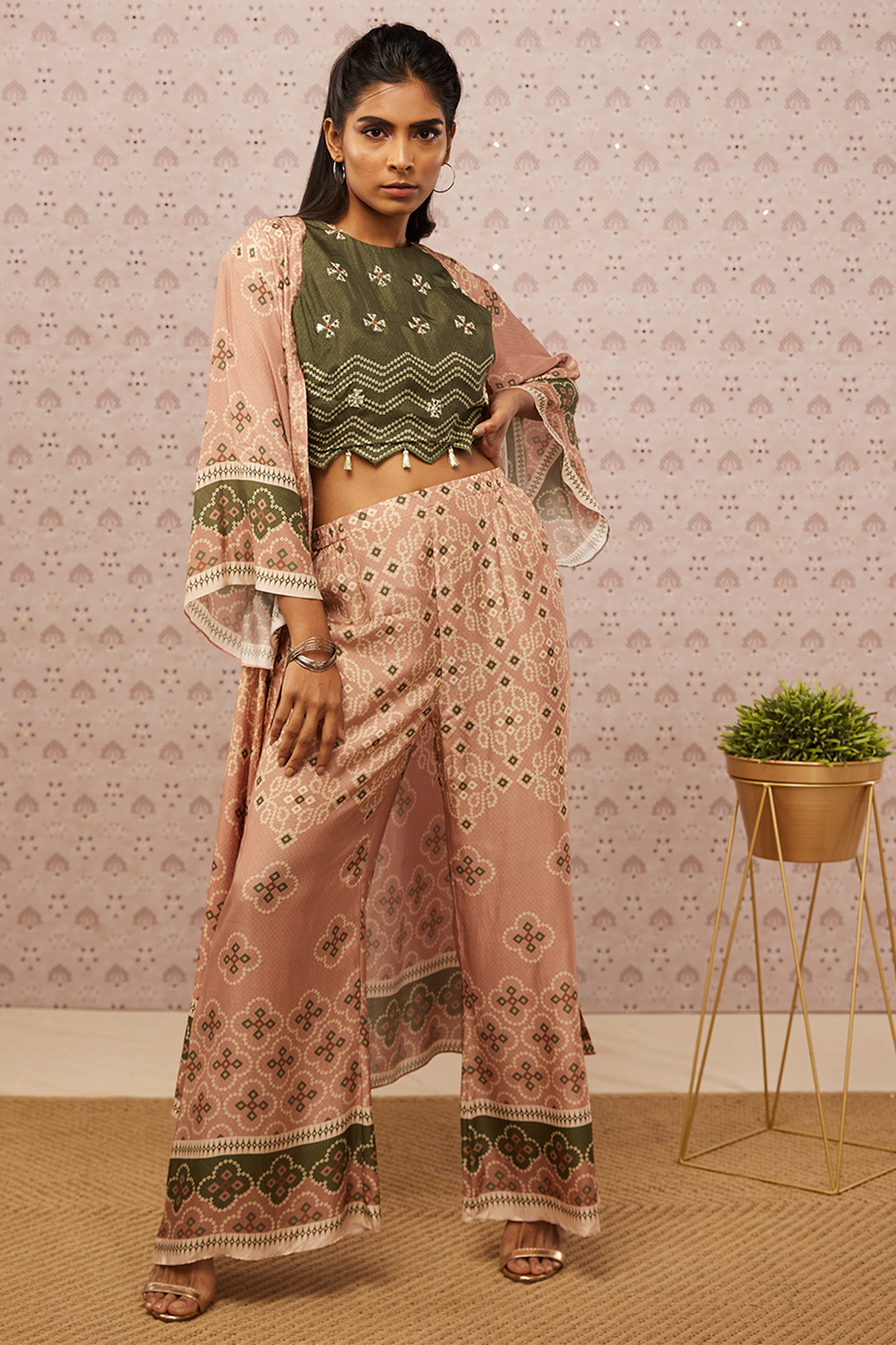 Image of Bandhej printed co-ord set with jacket