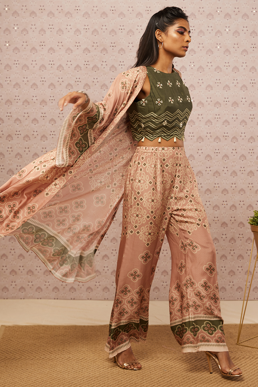 Image of Bandhej printed co-ord set with jacket