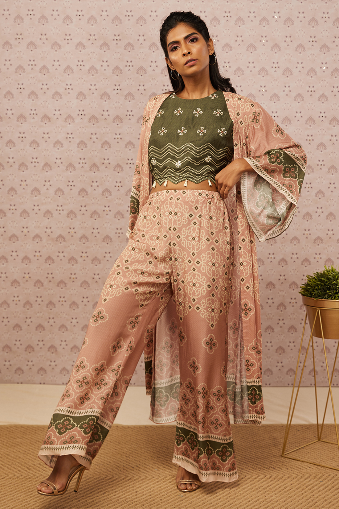 Image of Bandhej printed co-ord set with jacket