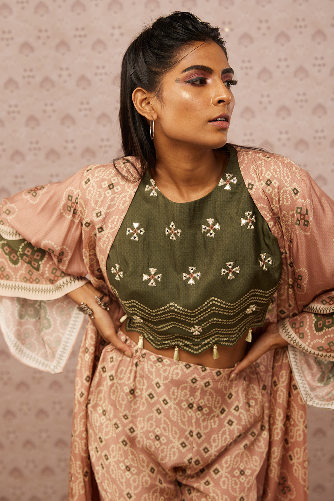 Image of Bandhej printed co-ord set with jacket