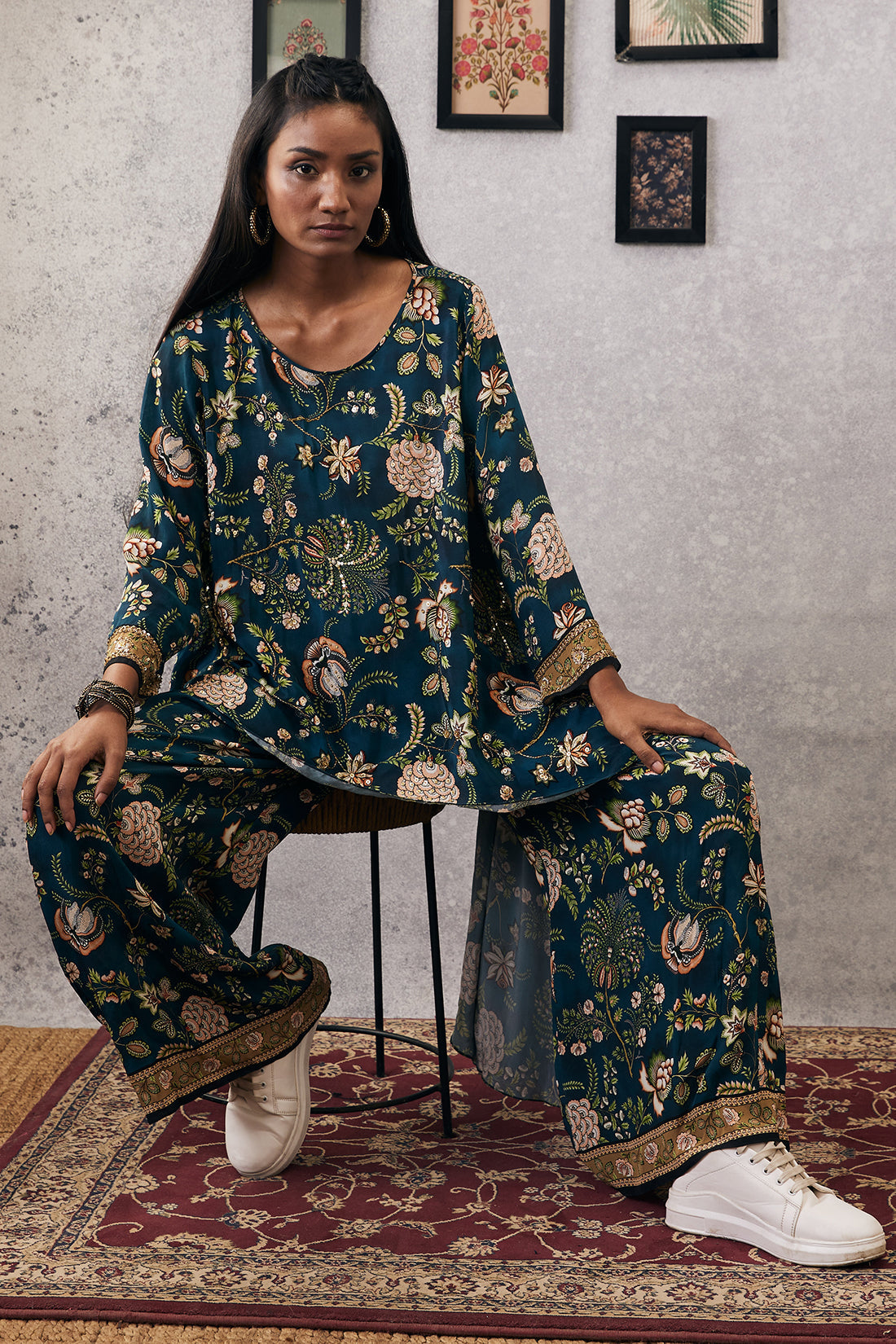 Image of Mehr embroidered asymmetric co-ord set