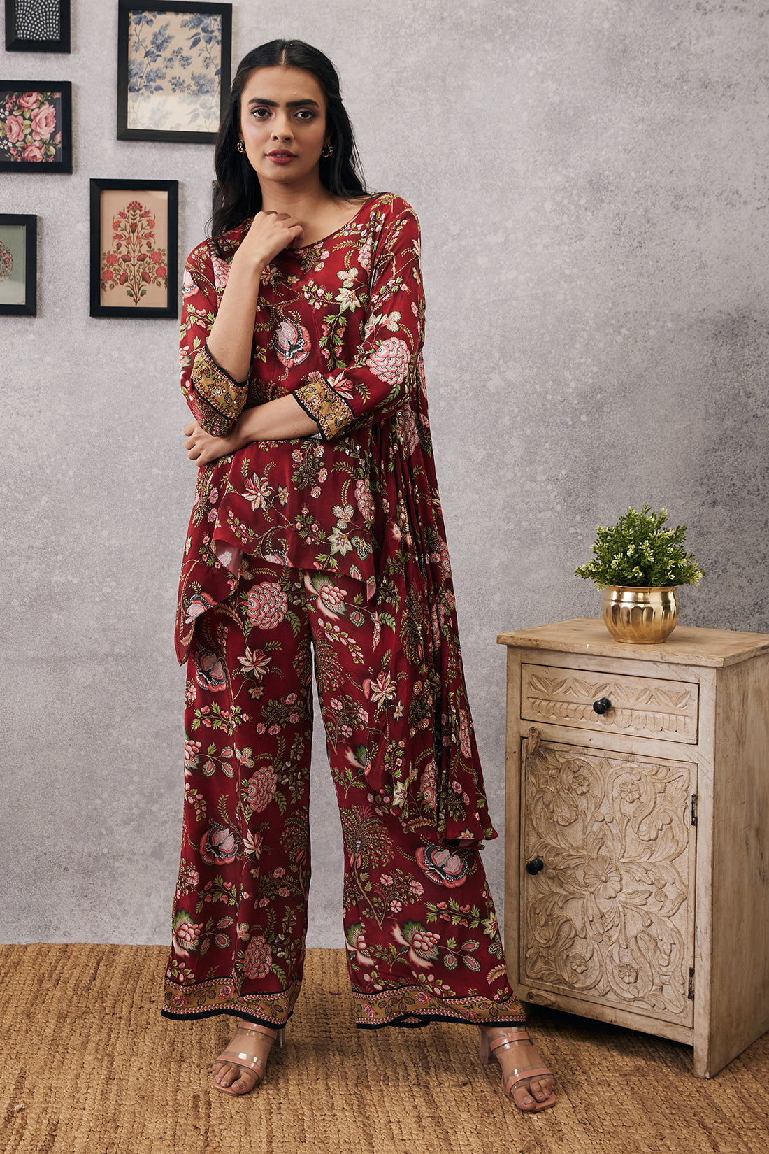 Image of Mehr embroidered asymmetric co-ord set